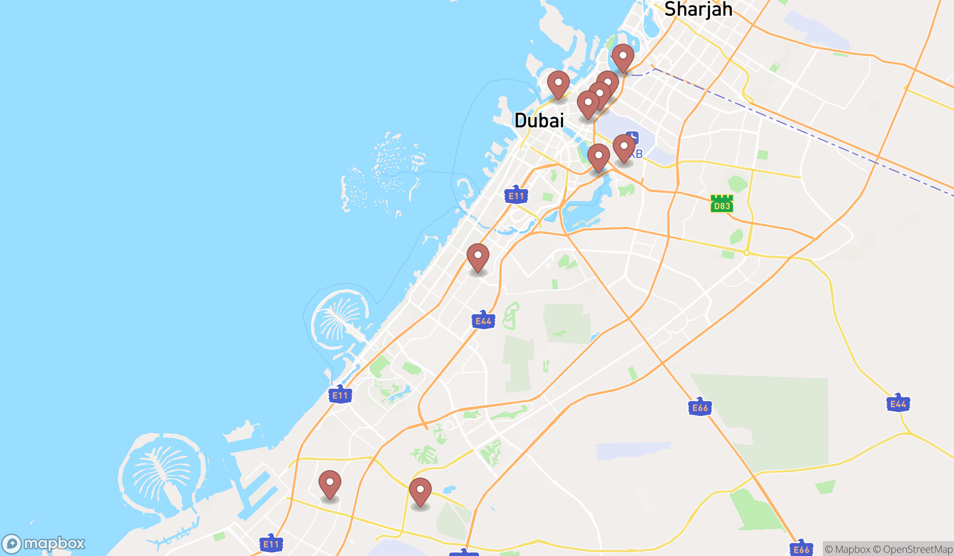 Map showing the ranked janitorial equipment suppliers in Dubai, Dubai
