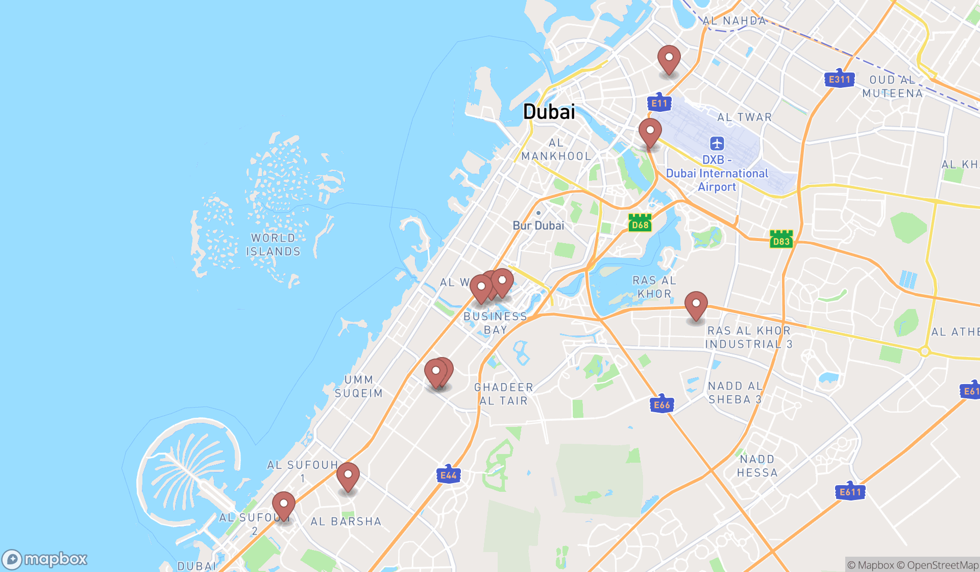 Map showing the ranked janitorial services in Dubai, Dubai