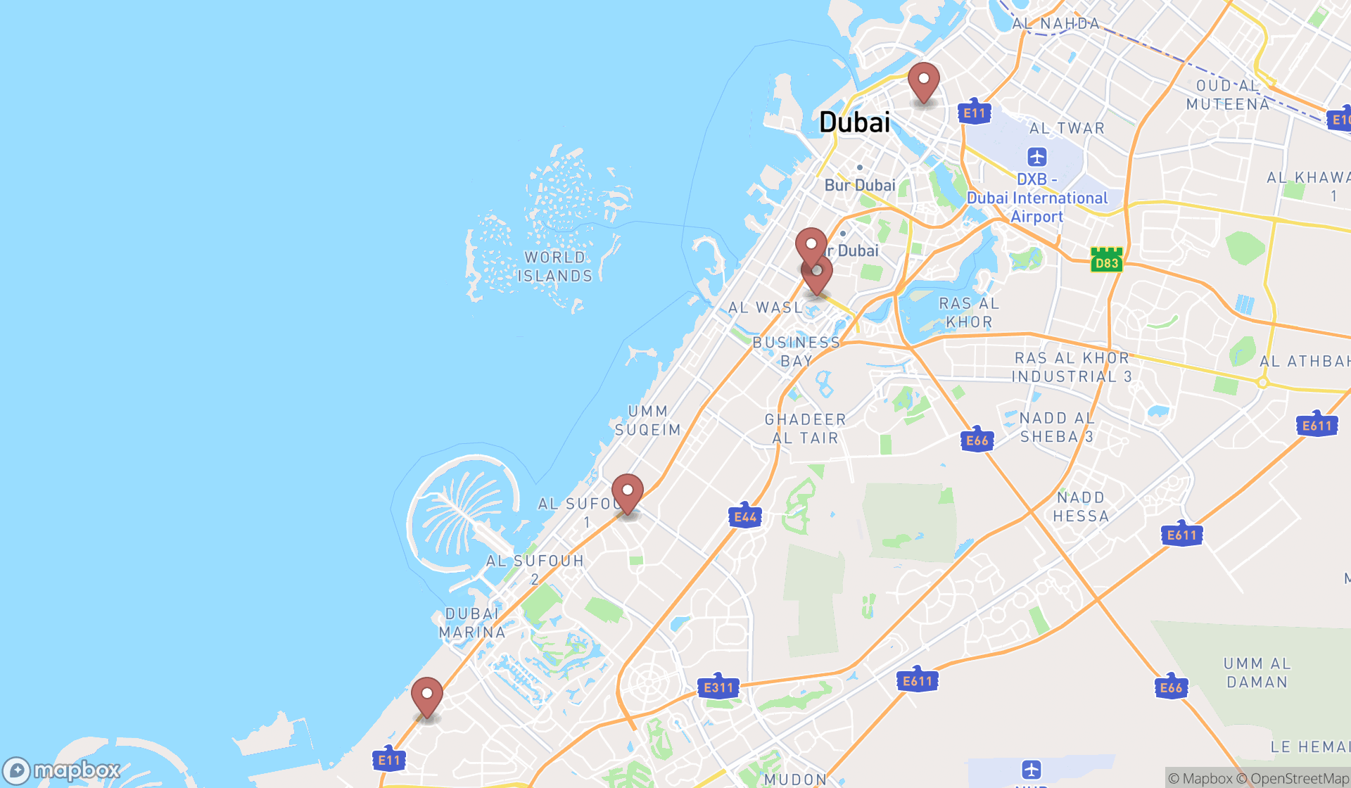 Map showing the ranked japanese confectionery shops in Dubai, Dubai