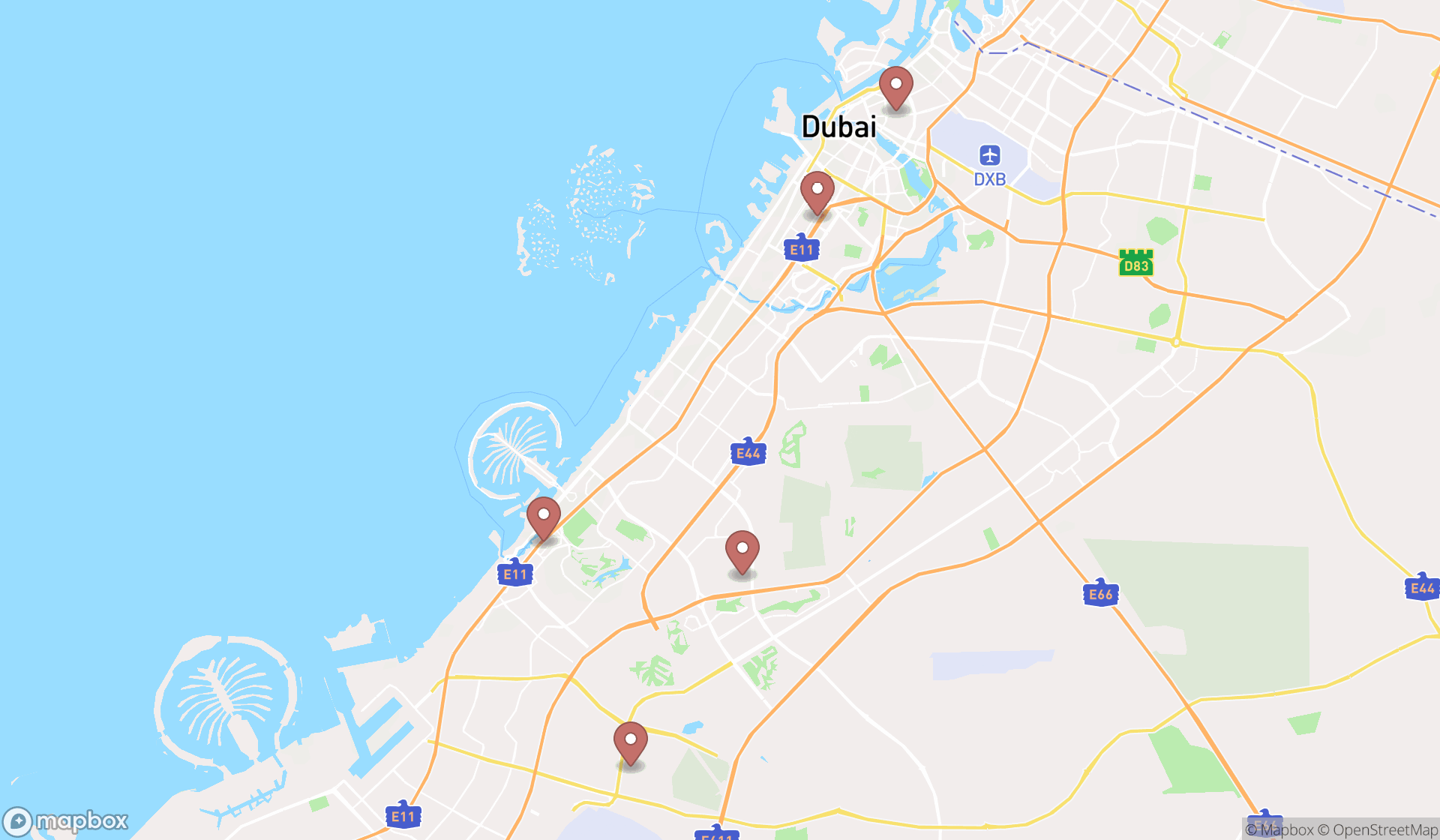 Map showing the ranked japanese delicatessens in Dubai, Dubai