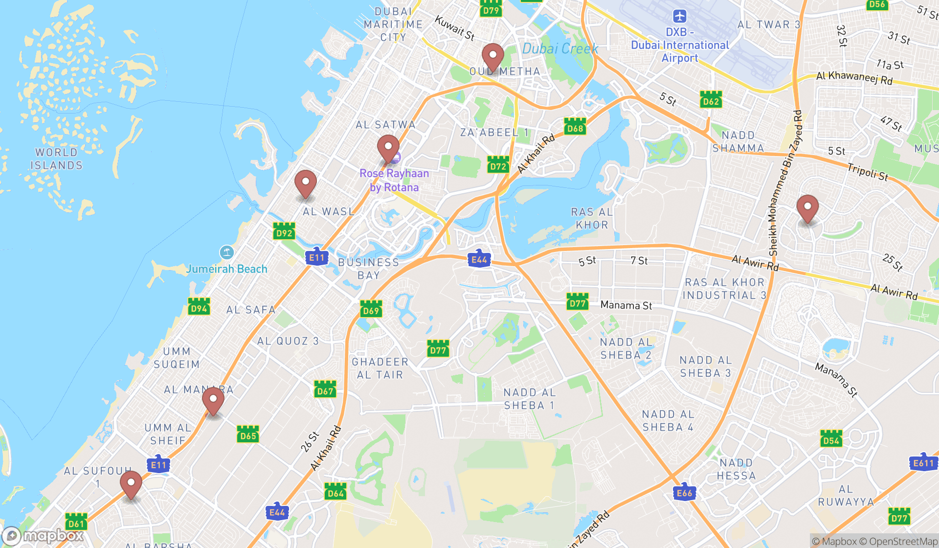 Map showing the ranked japanese grocery stores in Dubai, Dubai
