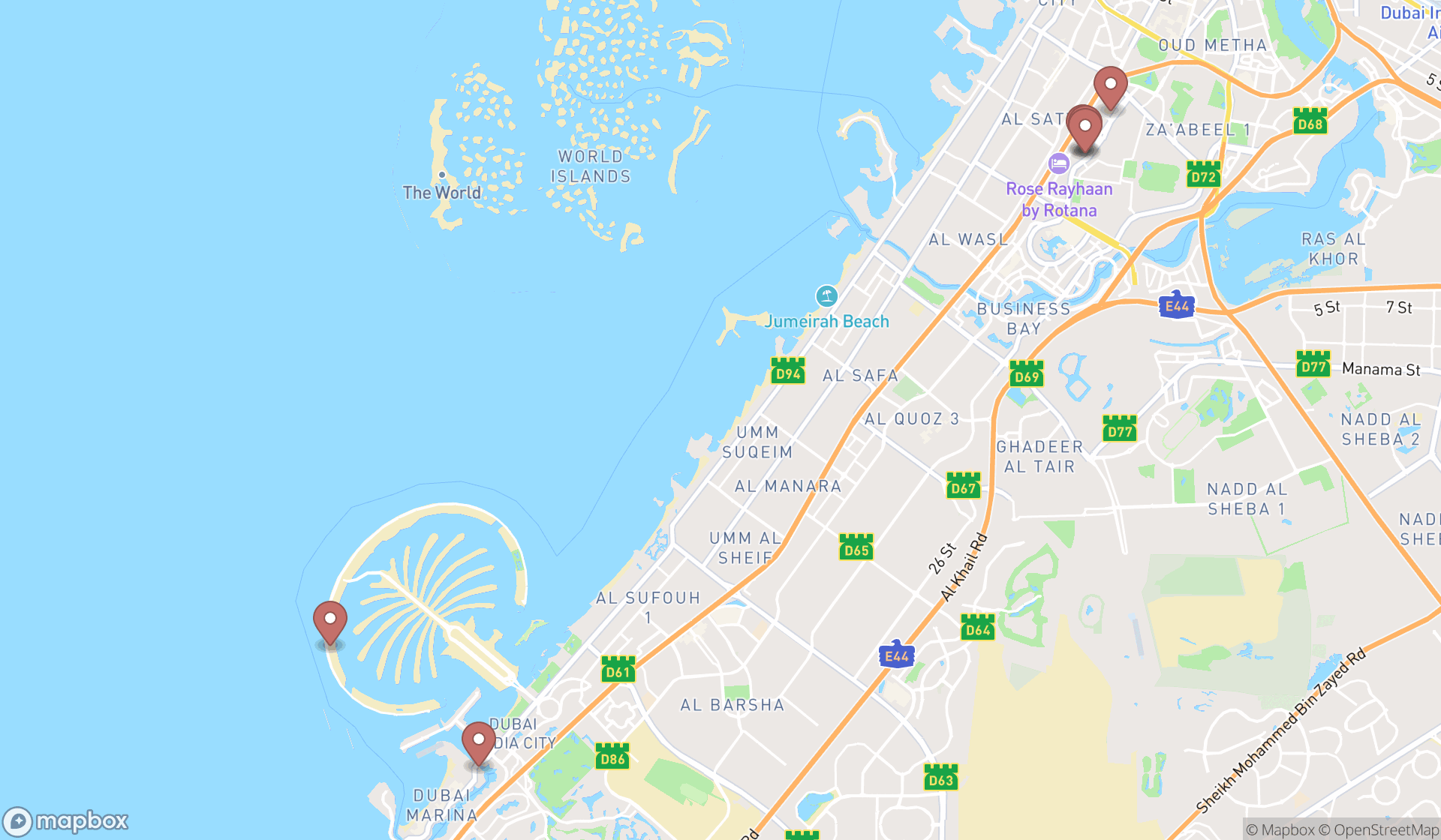 Map showing the ranked jazz clubs in Dubai, Dubai