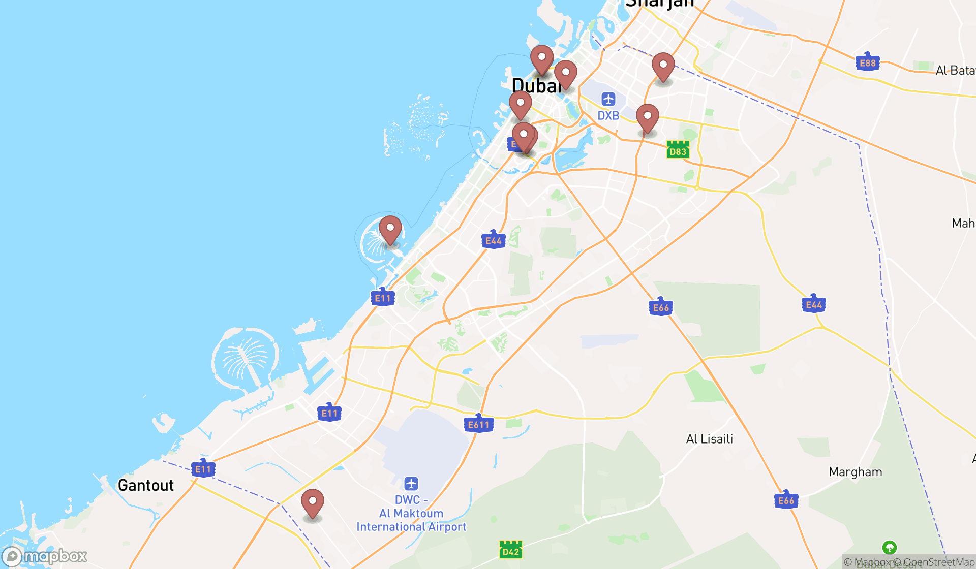 Map showing the ranked jewelers in Dubai, Dubai