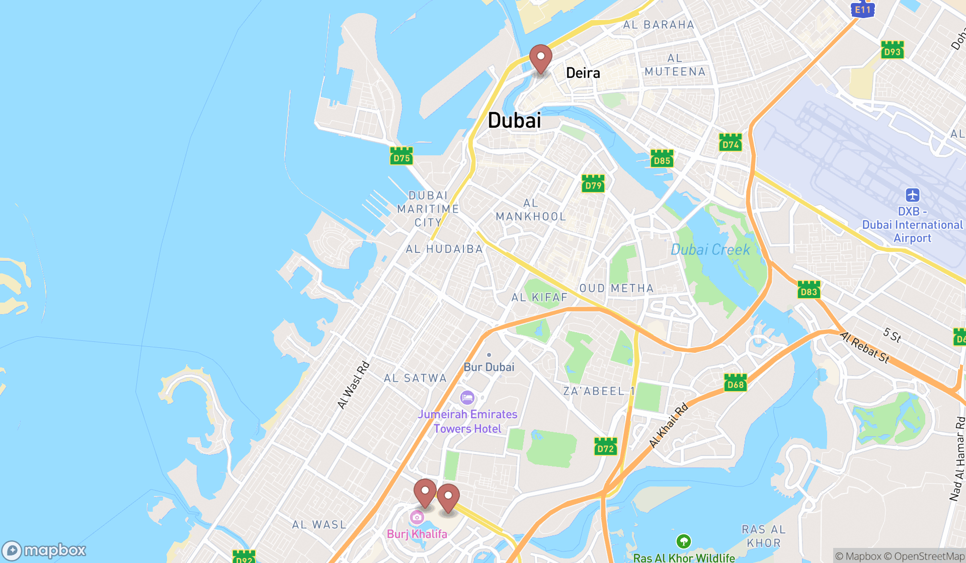 Map showing the ranked jewellers in Dubai, Dubai