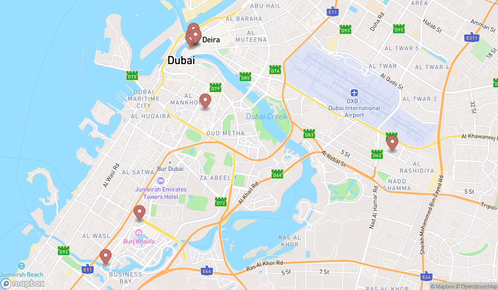 Map showing the ranked jewelry buyers in Dubai, Dubai