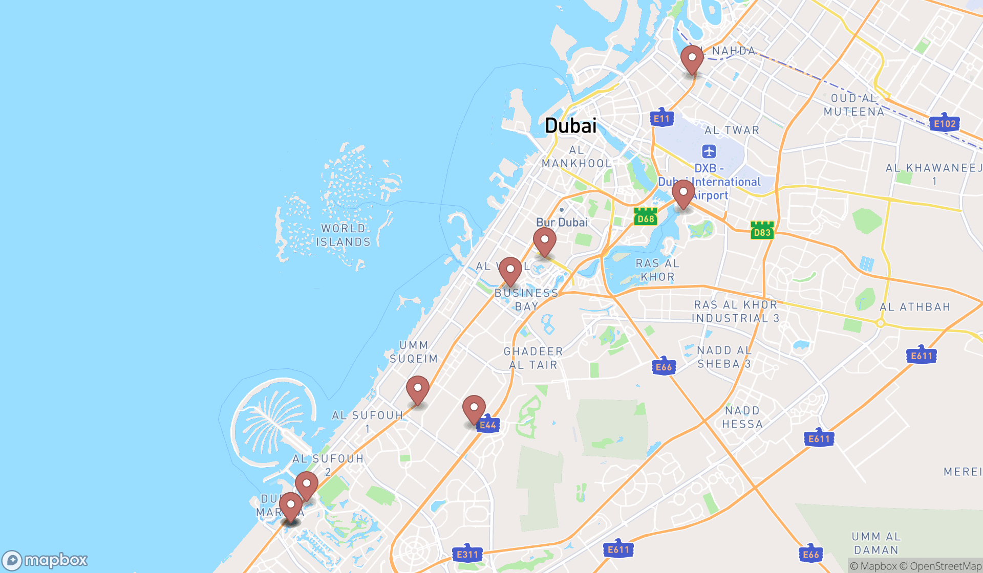 Map showing the ranked jewelry designers in Dubai, Dubai