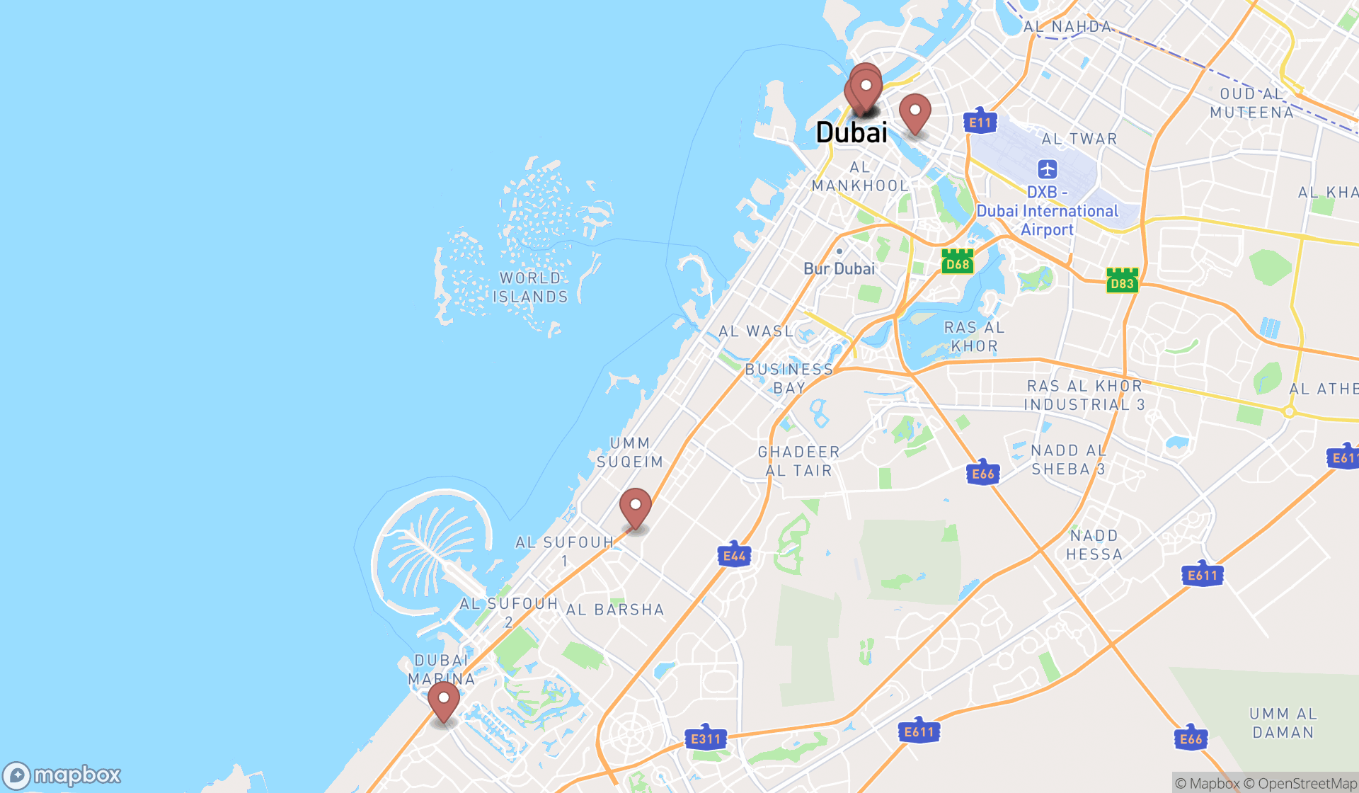 Map showing the ranked jewelry equipment suppliers in Dubai, Dubai