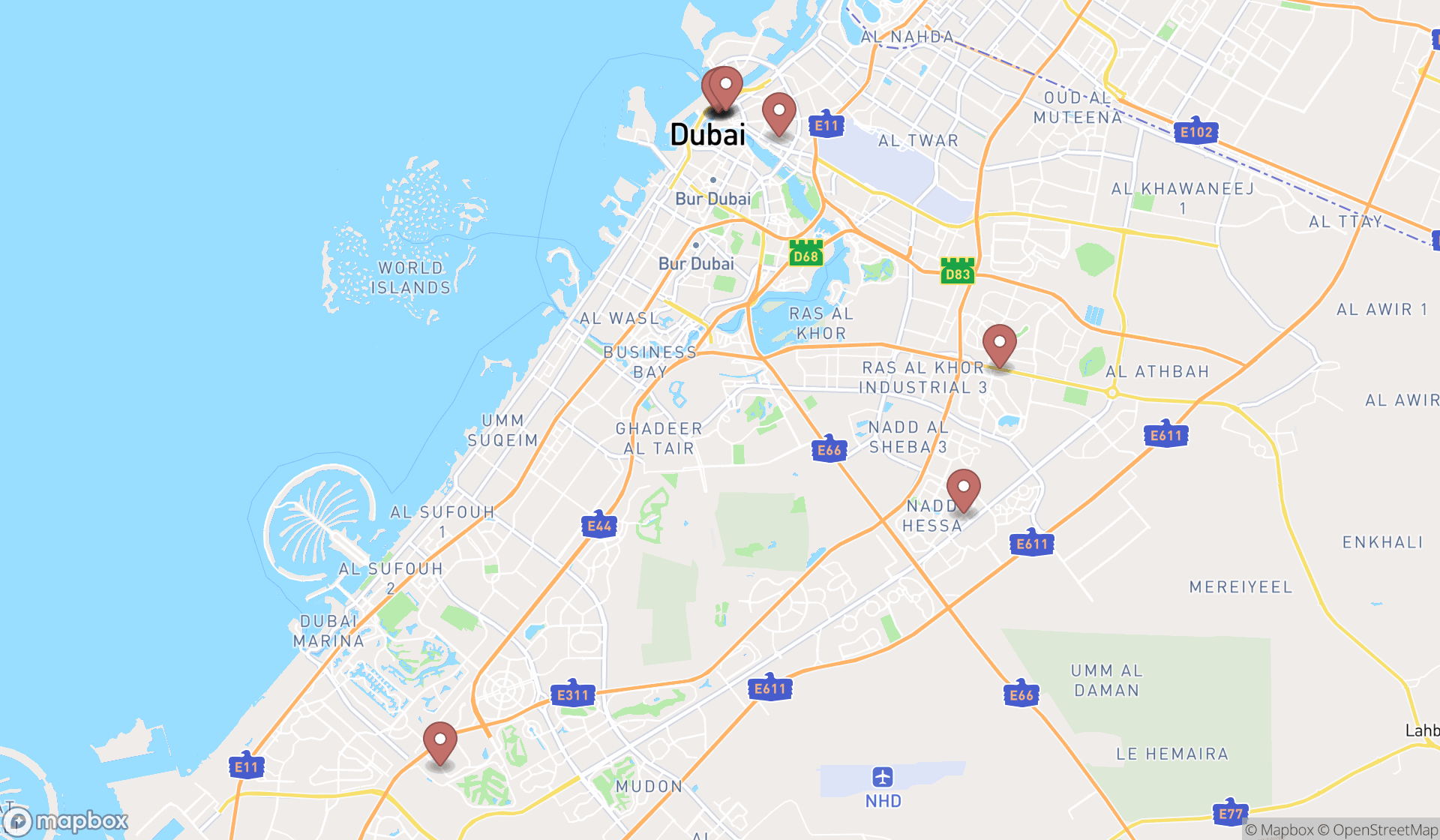 Map showing the ranked jewelry exporters in Dubai, Dubai