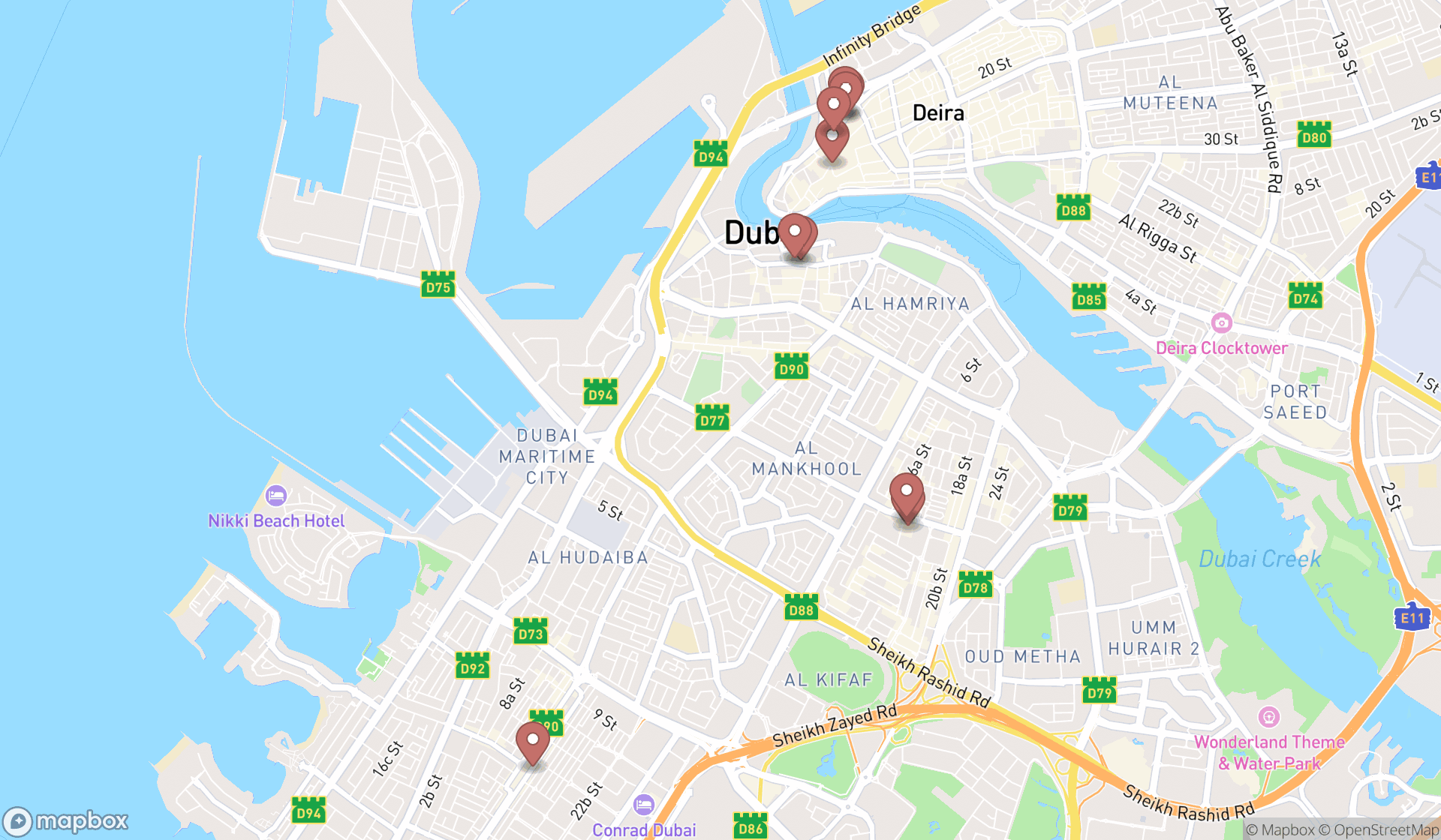 Map showing the ranked jewelry stores in Dubai, Dubai