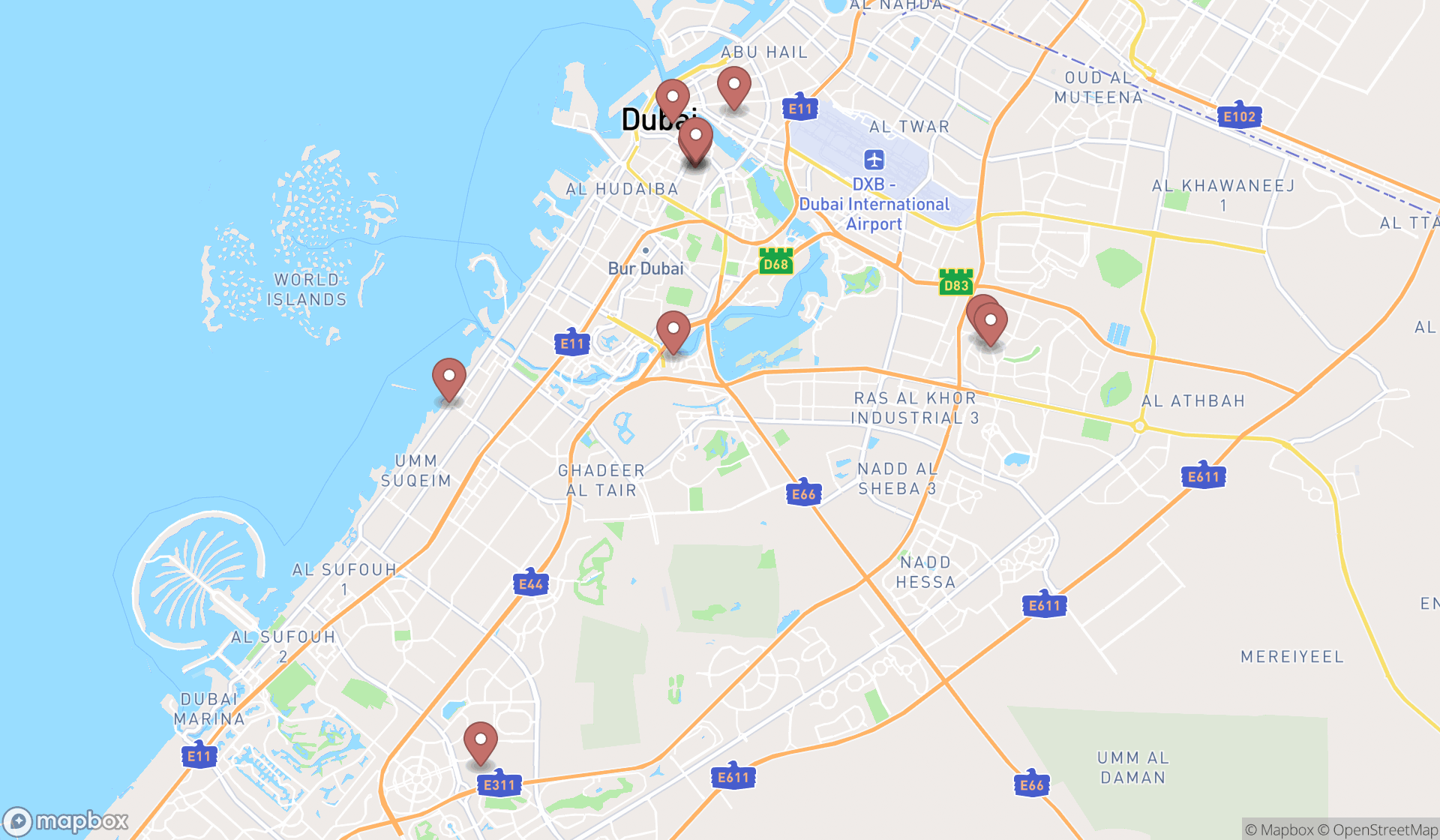 Map showing the ranked juice shops in Dubai, Dubai