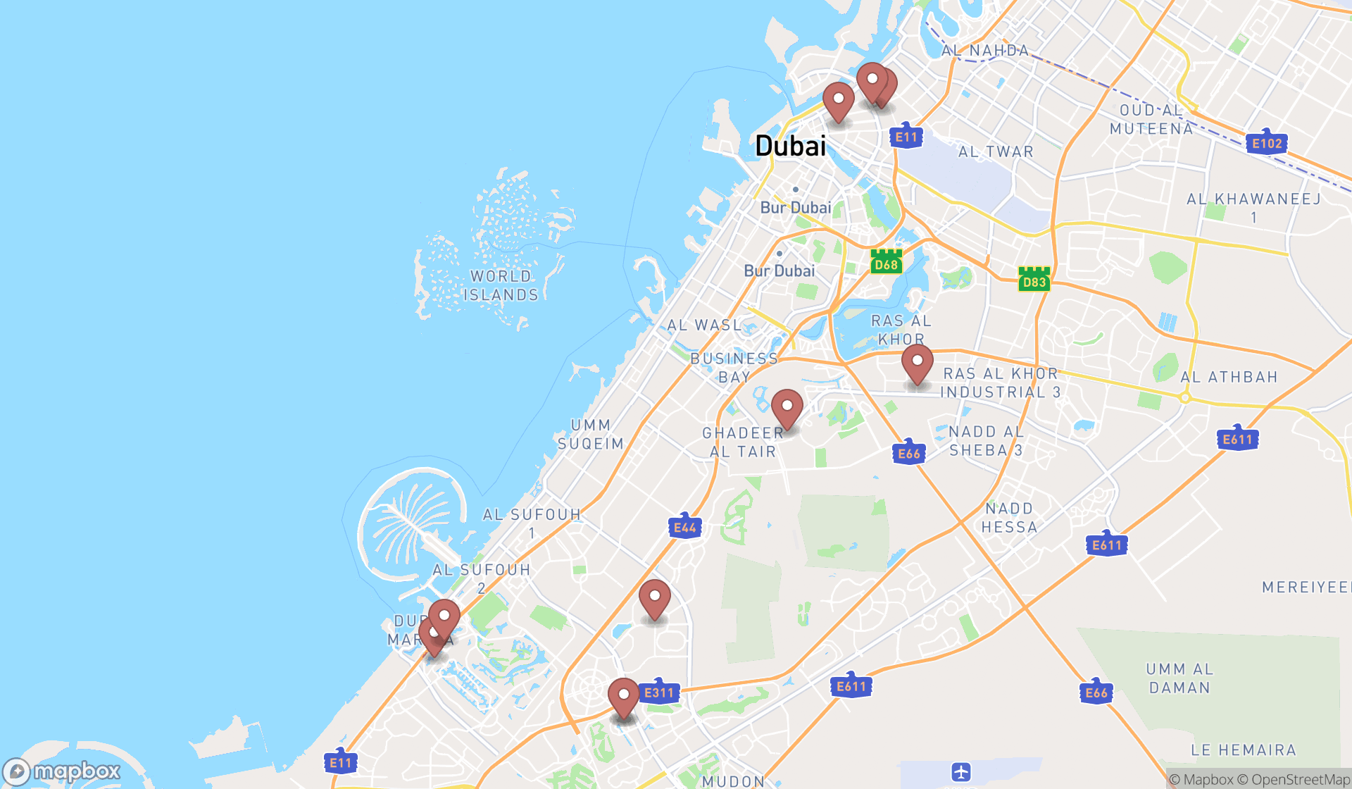 Map showing the ranked junk dealers in Dubai, Dubai