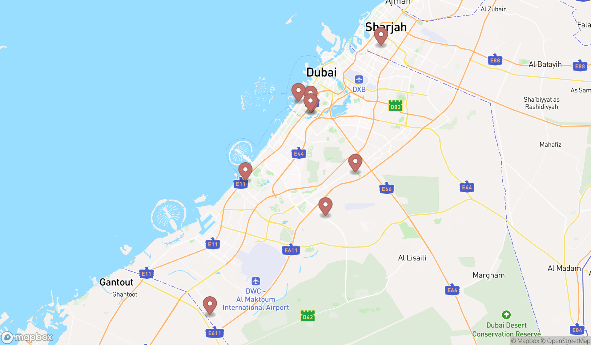 Map showing the ranked junkyards in Dubai, Dubai