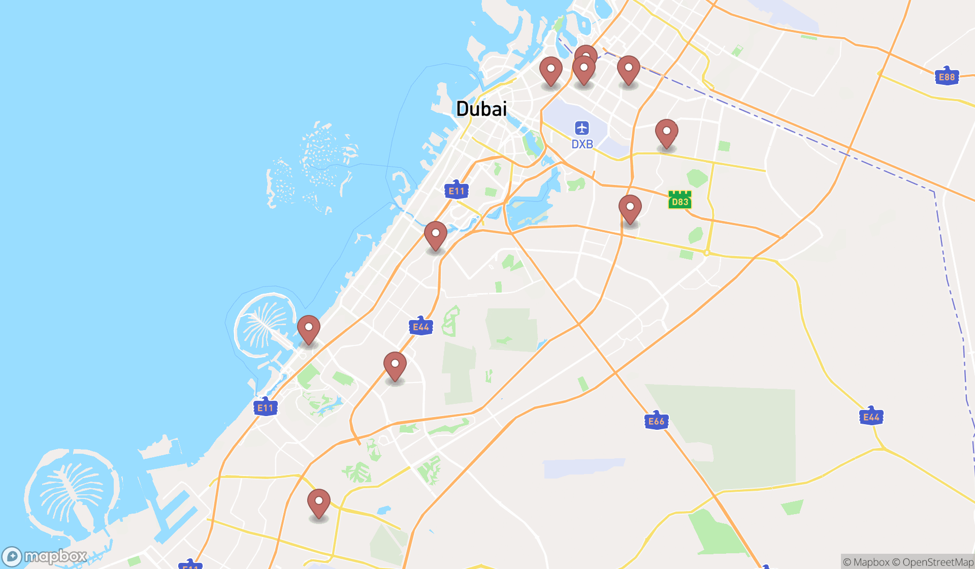 Map showing the ranked k-12 schools in Dubai, Dubai