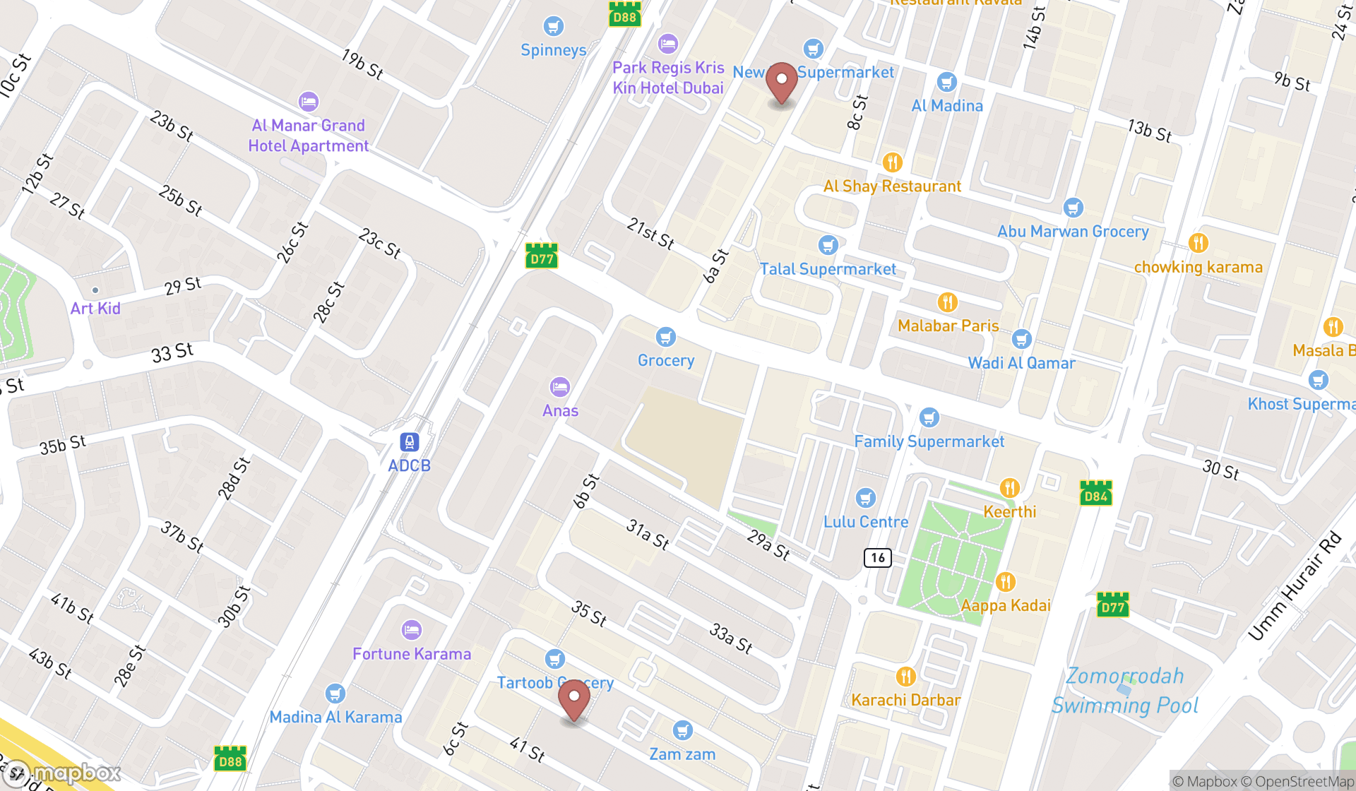 Map showing the ranked karnataka restaurants in Dubai, Dubai