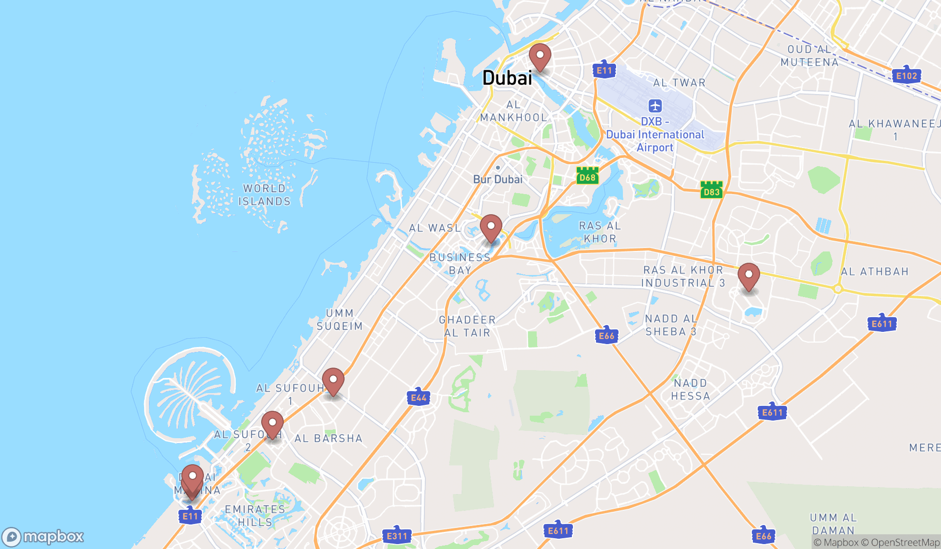 Map showing the ranked kazakhstani restaurants in Dubai, Dubai