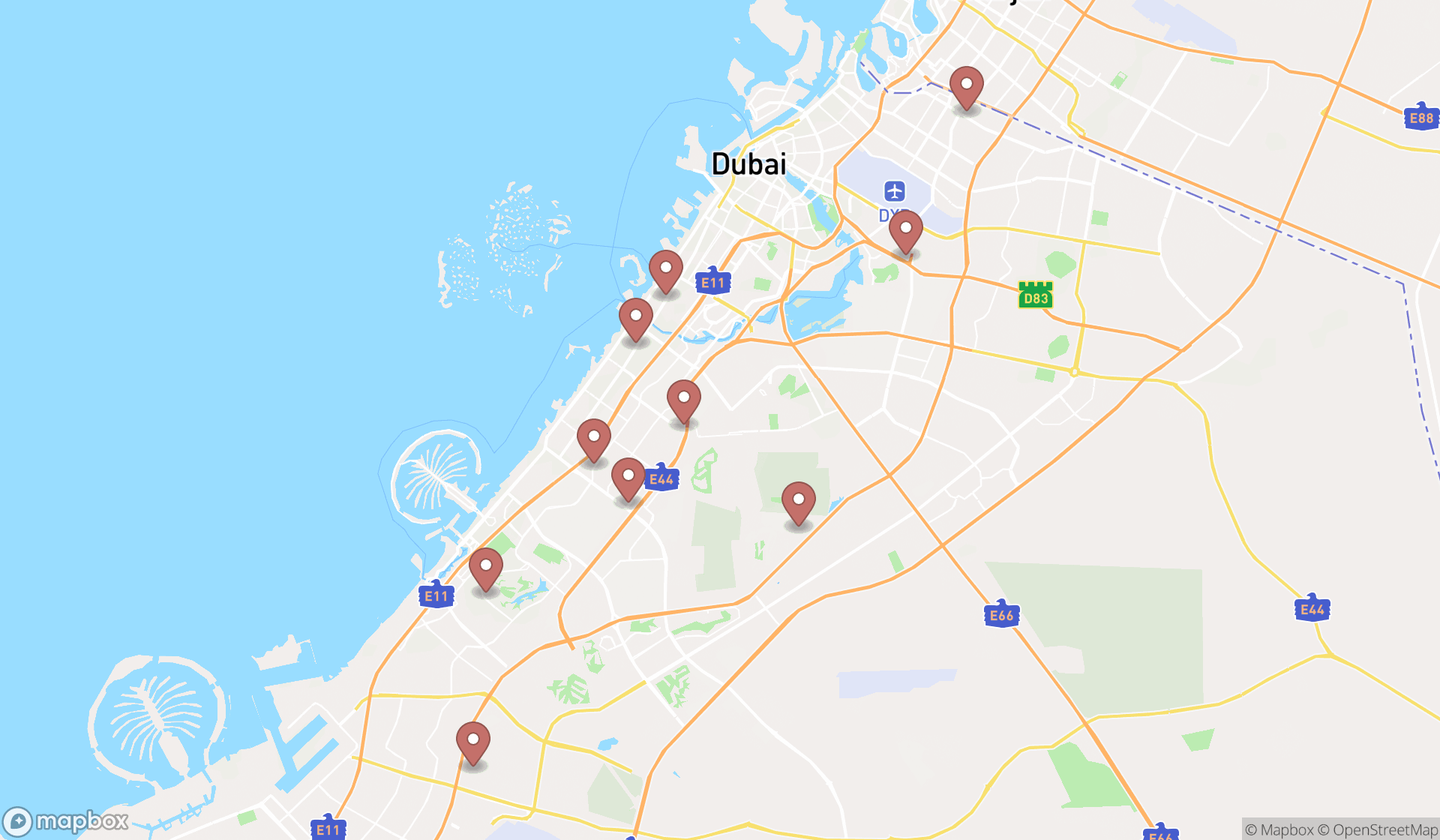Map showing the ranked kennels in Dubai, Dubai