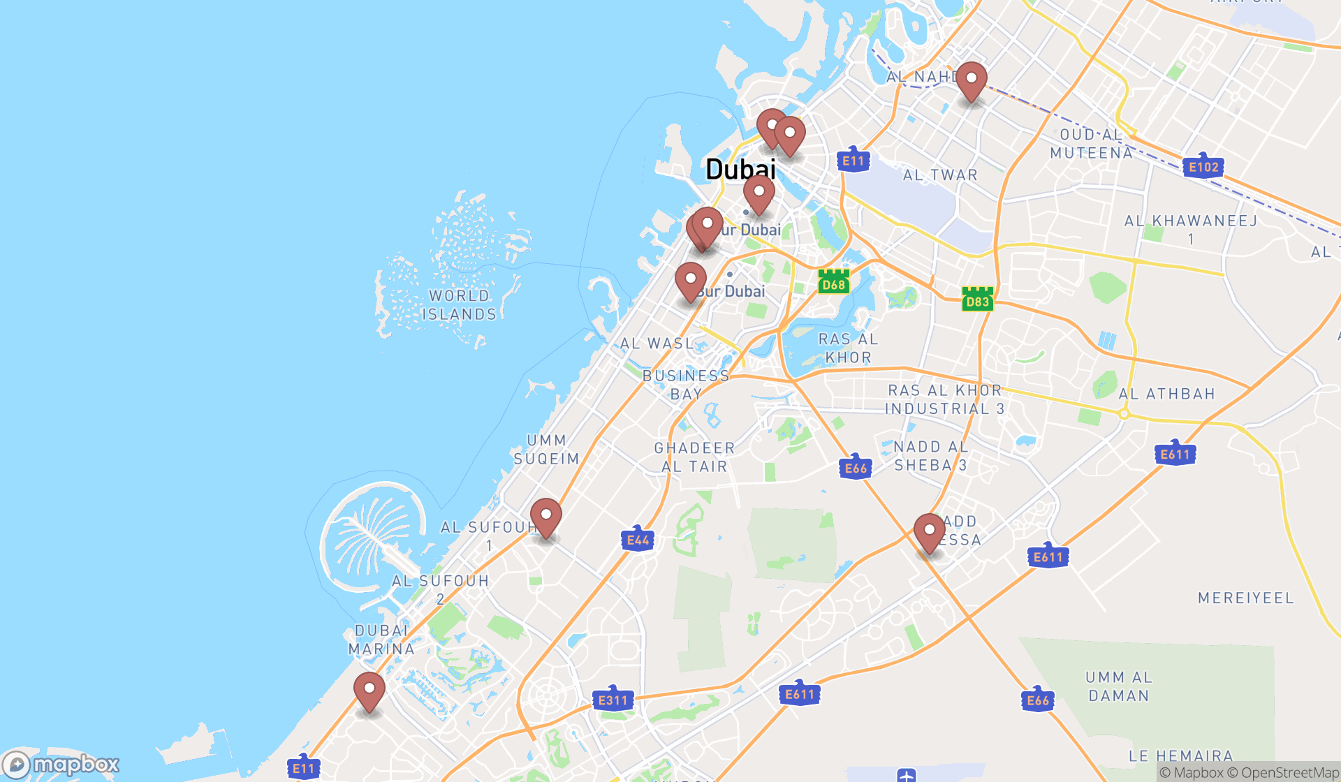Map showing the ranked key duplication services in Dubai, Dubai