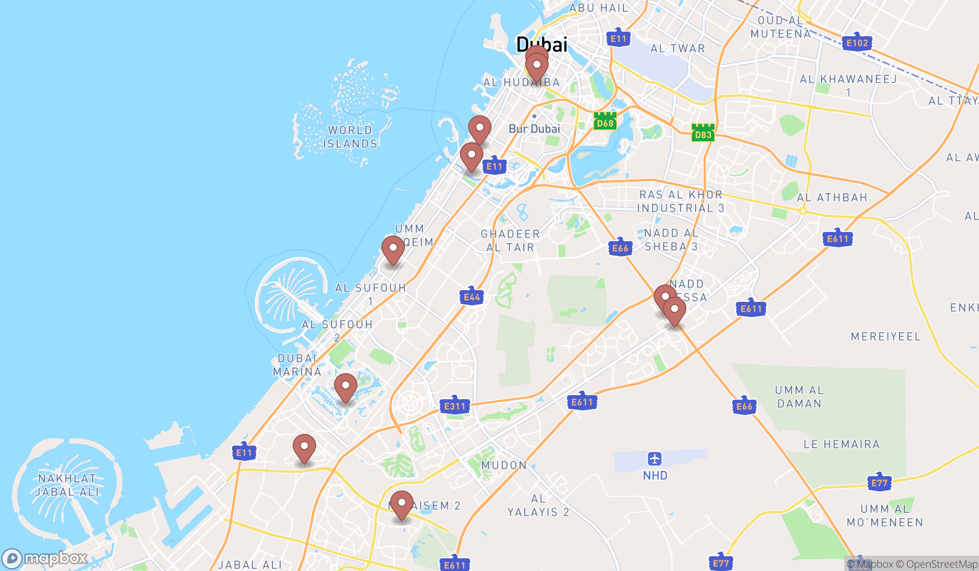 Map showing the ranked kindergartens in Dubai, Dubai