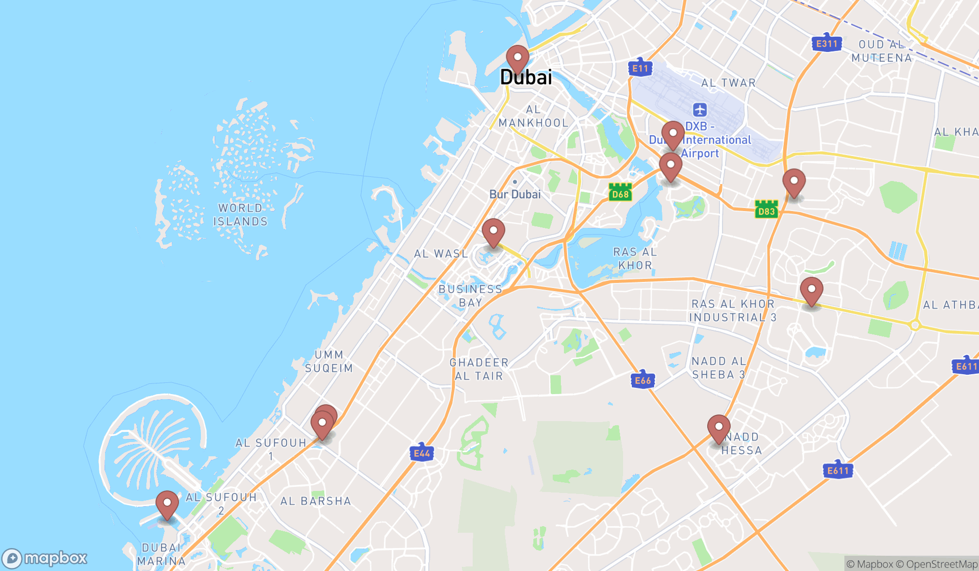 Map showing the ranked kiosks in Dubai, Dubai