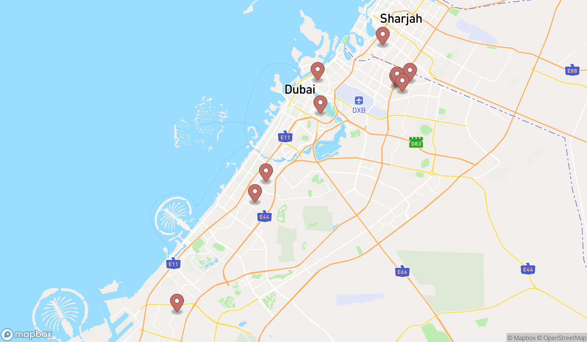 Map showing the ranked labor unions in Dubai, Dubai