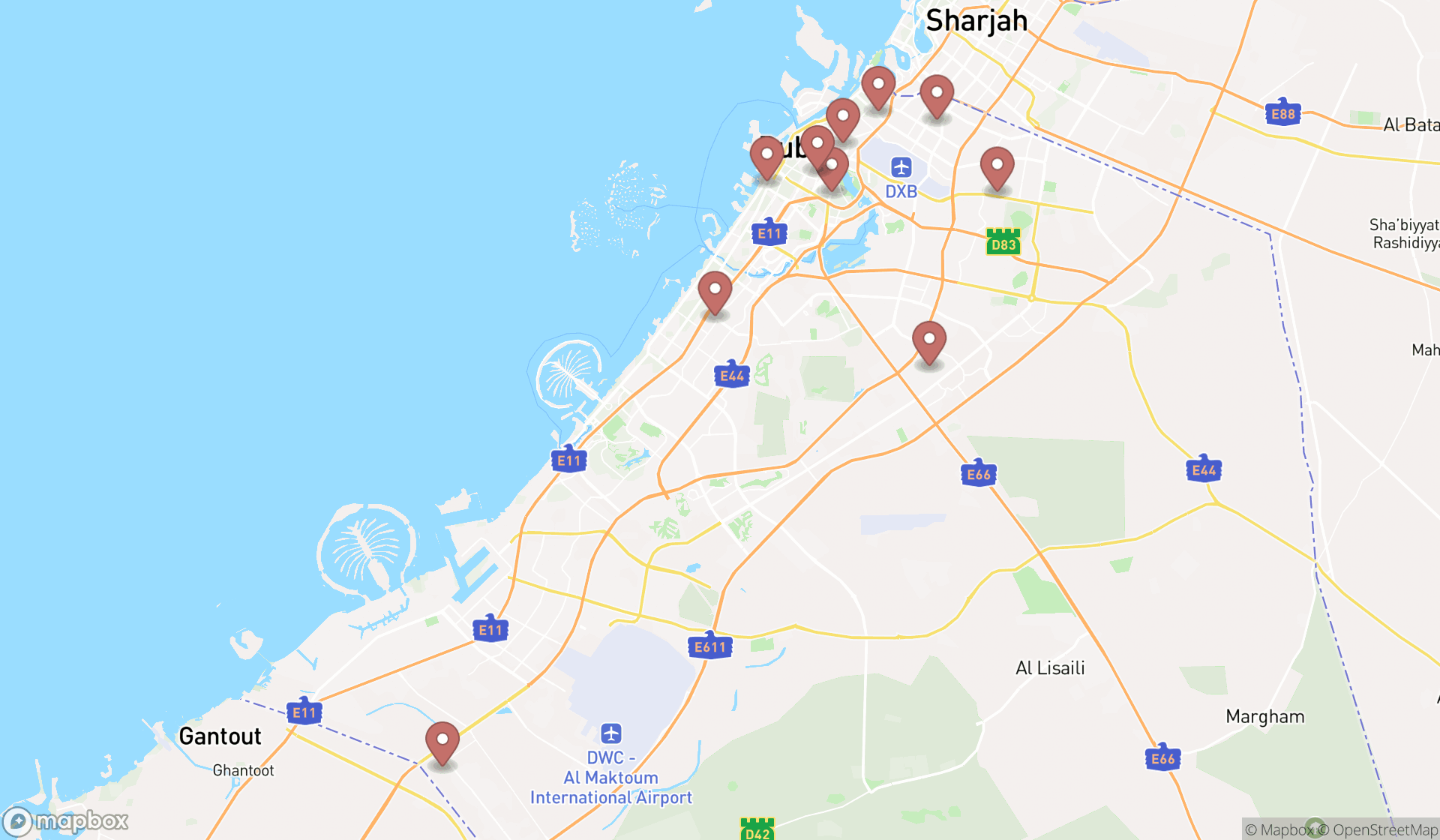 Map showing the ranked laboratories in Dubai, Dubai
