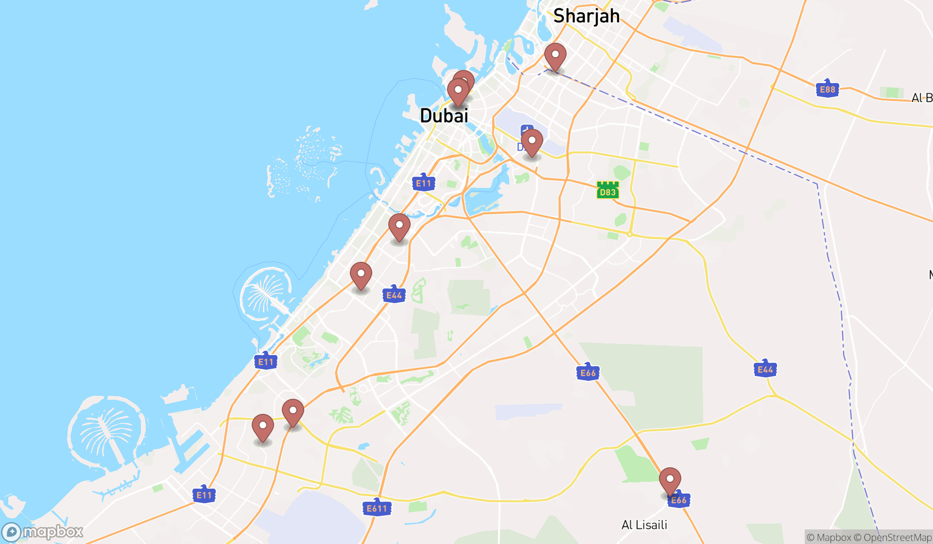 Map showing the ranked ladder suppliers in Dubai, Dubai