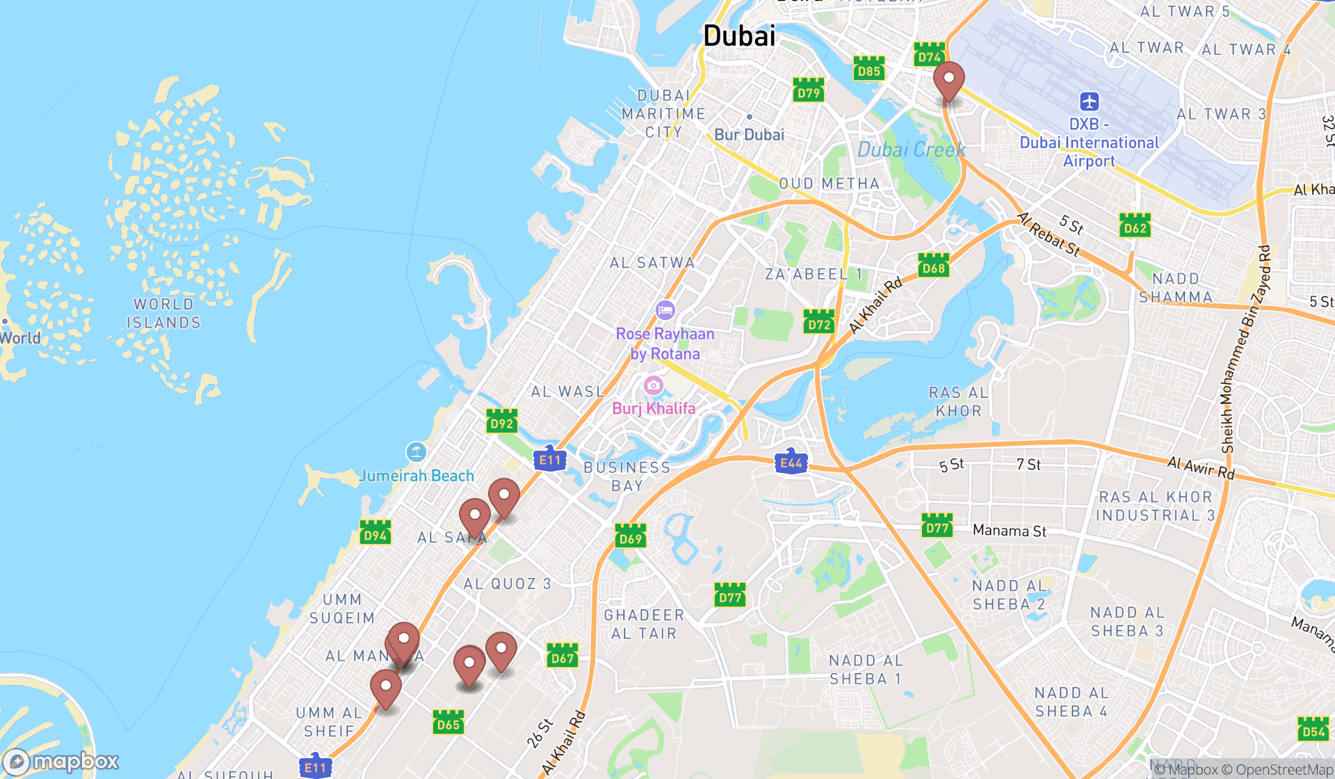 Map showing the ranked land rover dealers in Dubai, Dubai