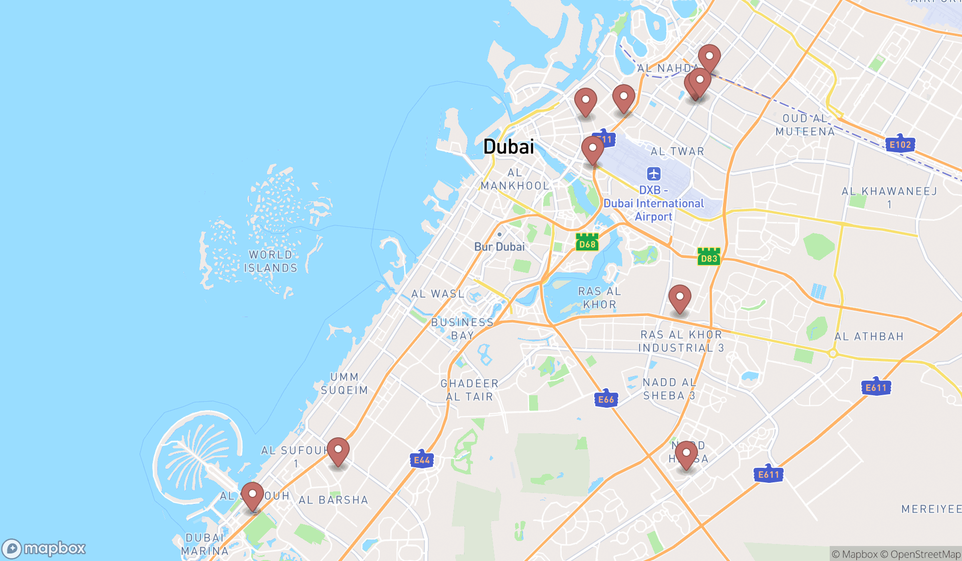 Map showing the ranked land surveying offices in Dubai, Dubai