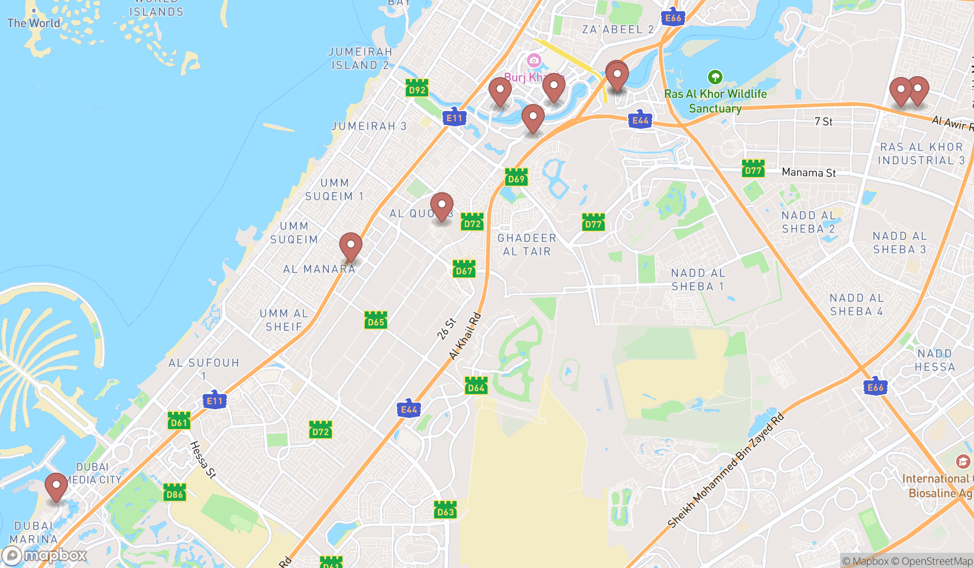 Map showing the ranked landscape architects in Dubai, Dubai