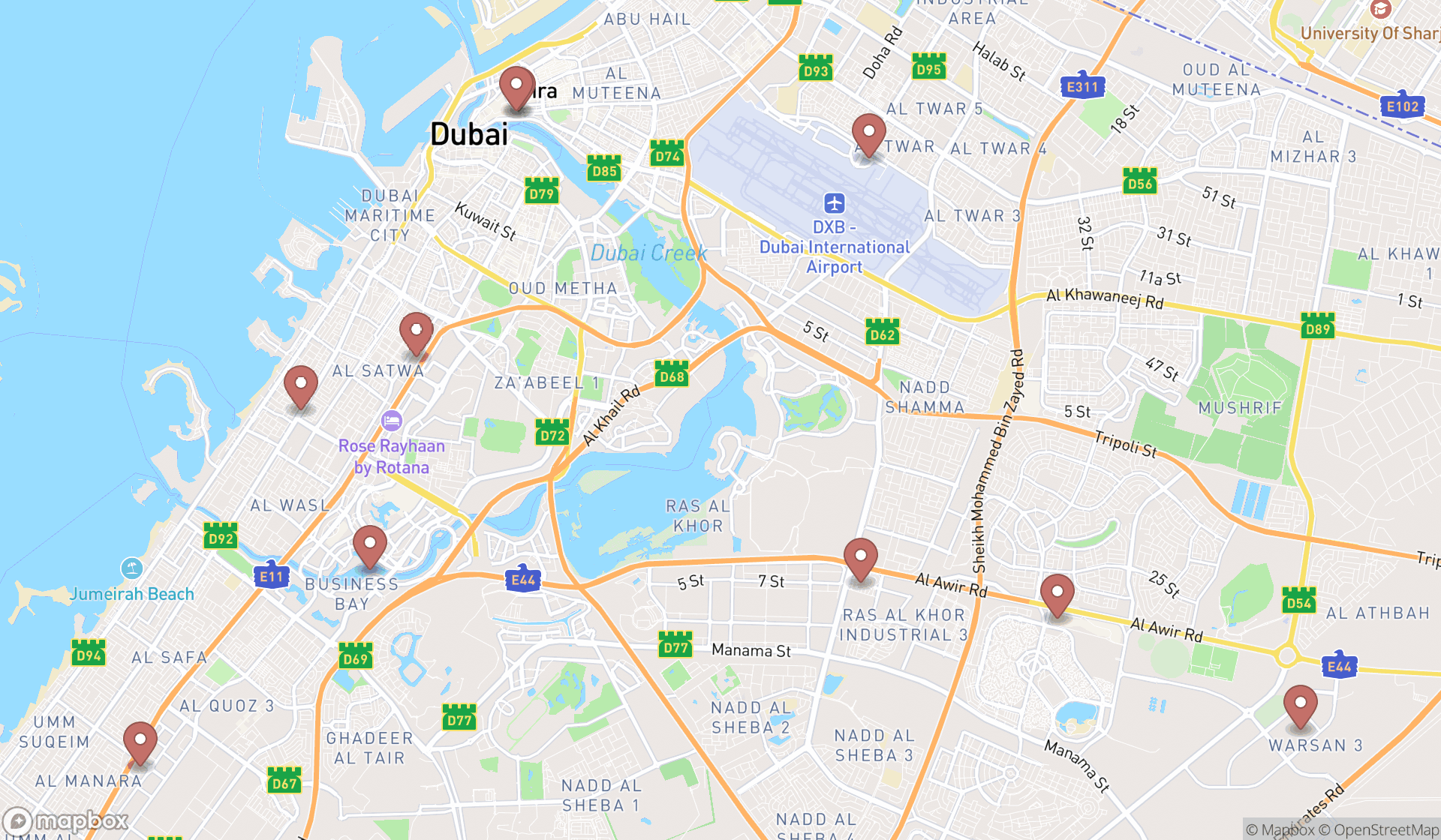 Map showing the ranked landscape lighting designers in Dubai, Dubai