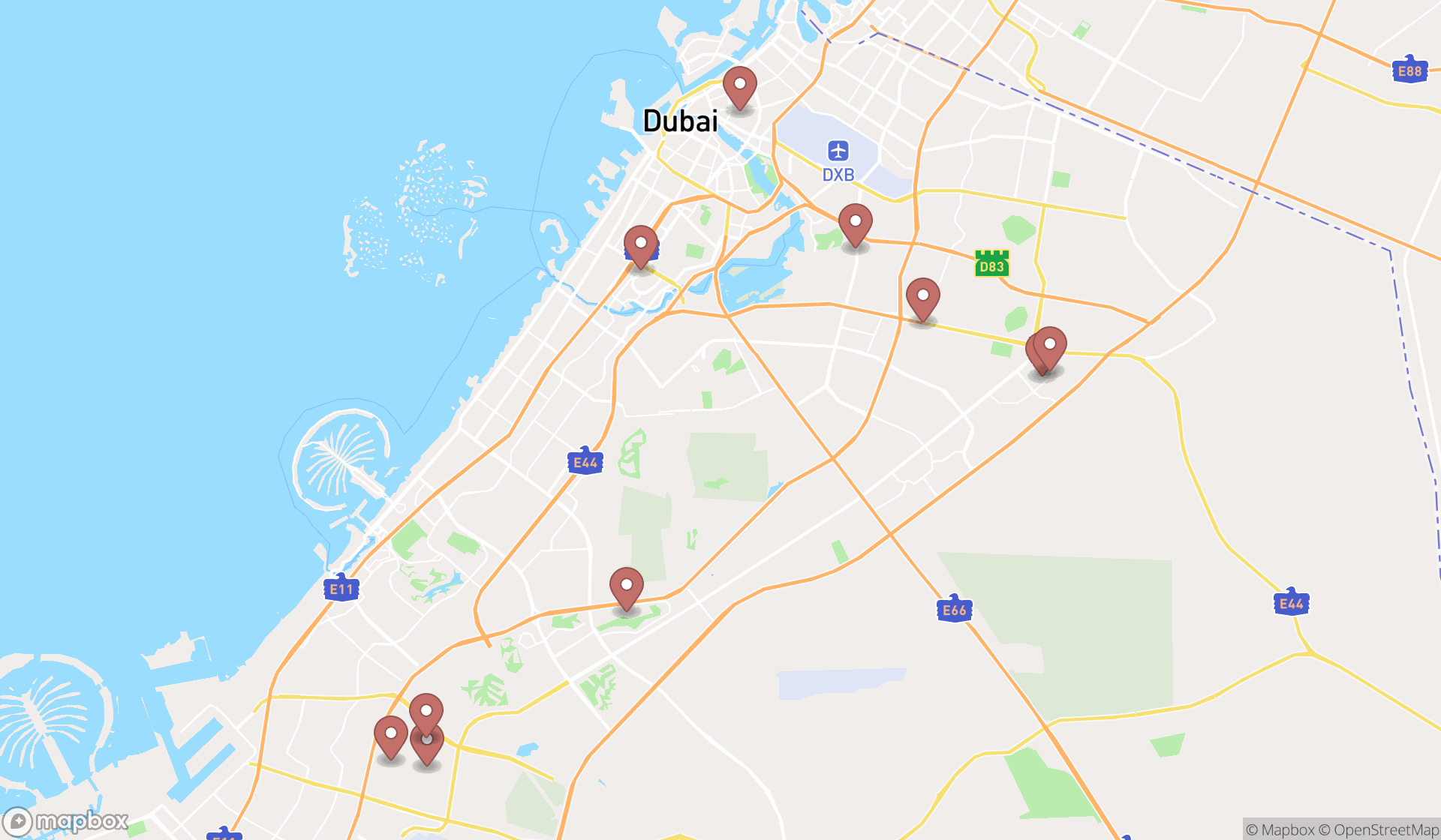 Map showing the ranked landscapers in Dubai, Dubai