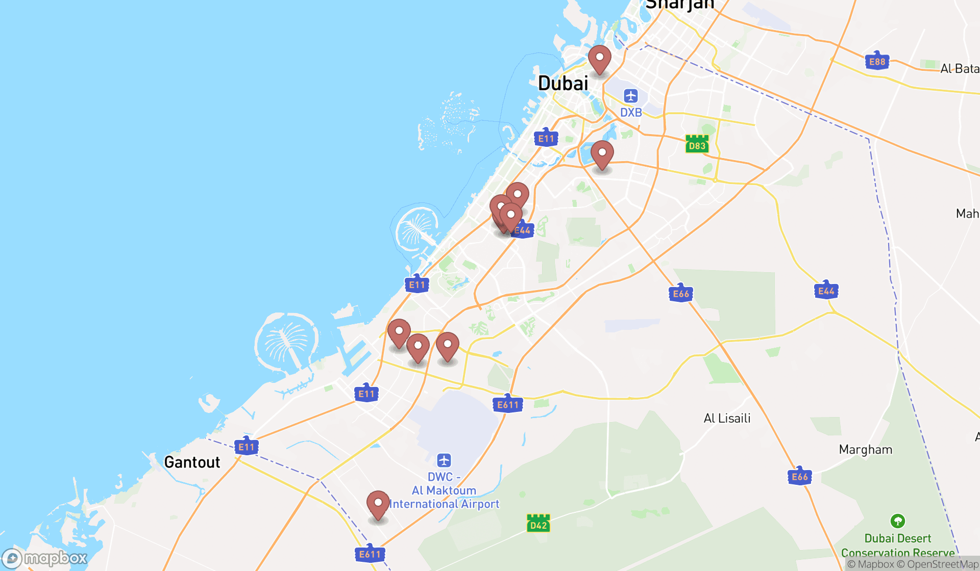 Map showing the ranked laser cutting services in Dubai, Dubai