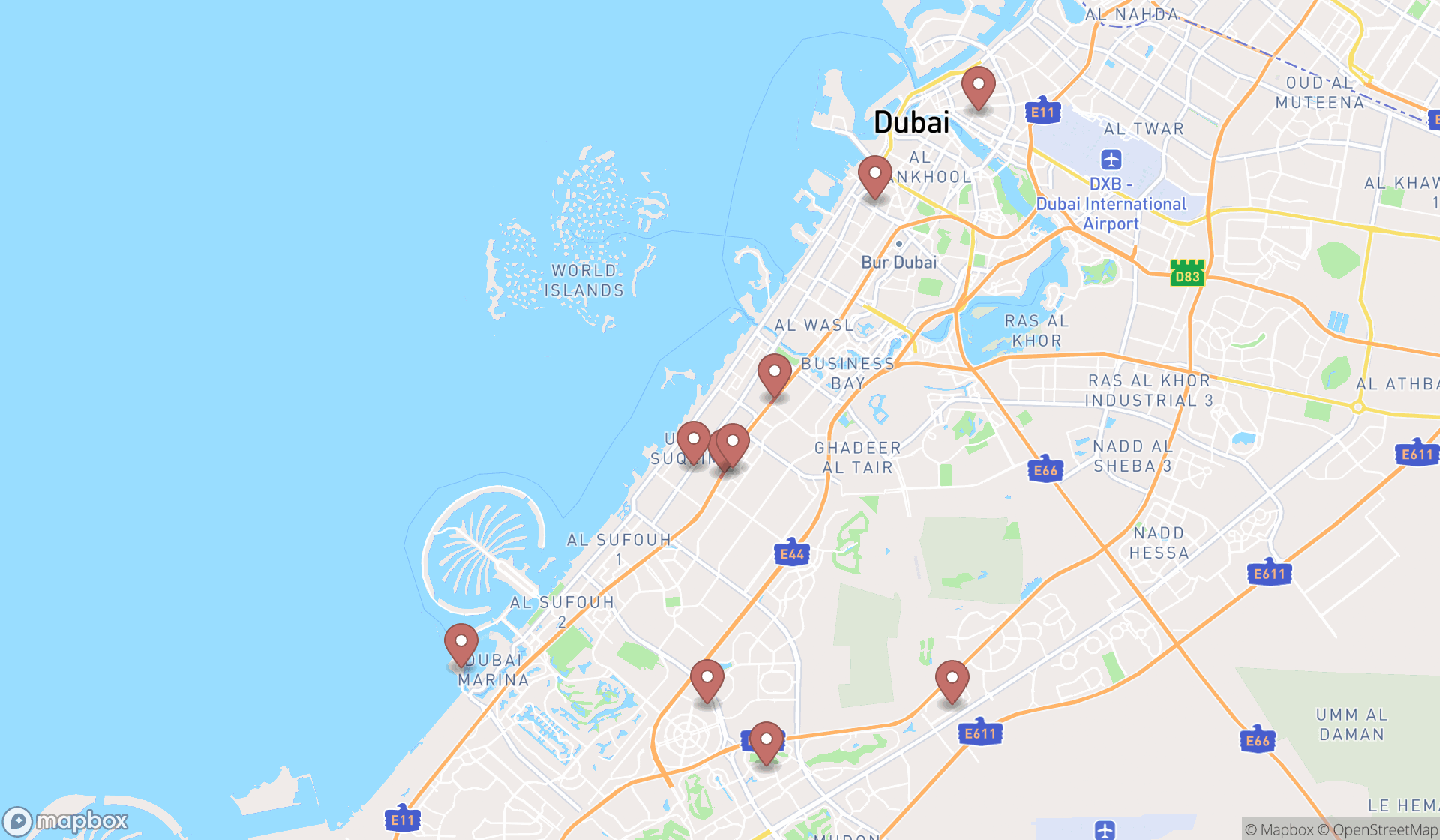 Map showing the ranked laser tag centers in Dubai, Dubai