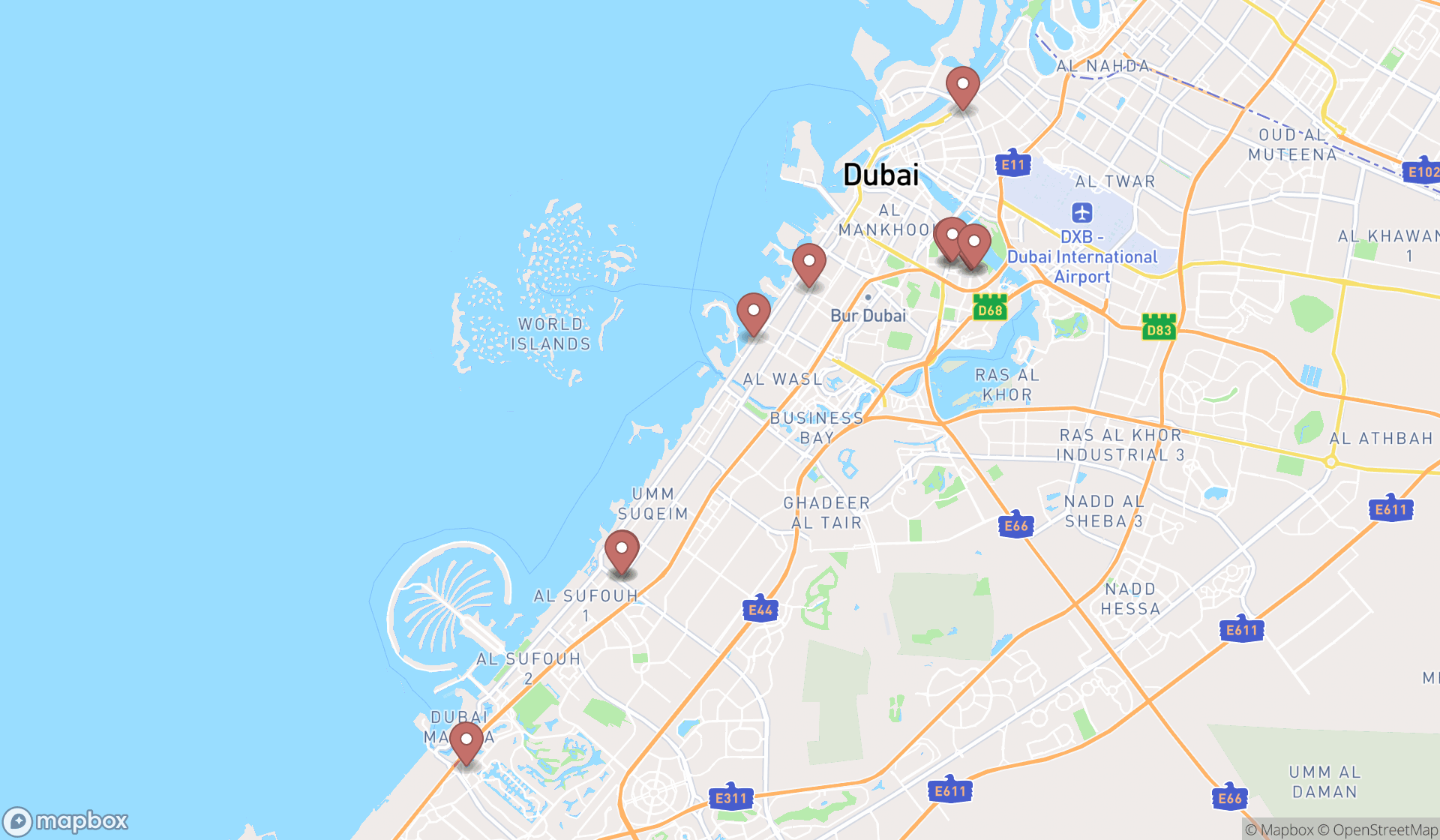 Map showing the ranked lasik surgeons in Dubai, Dubai