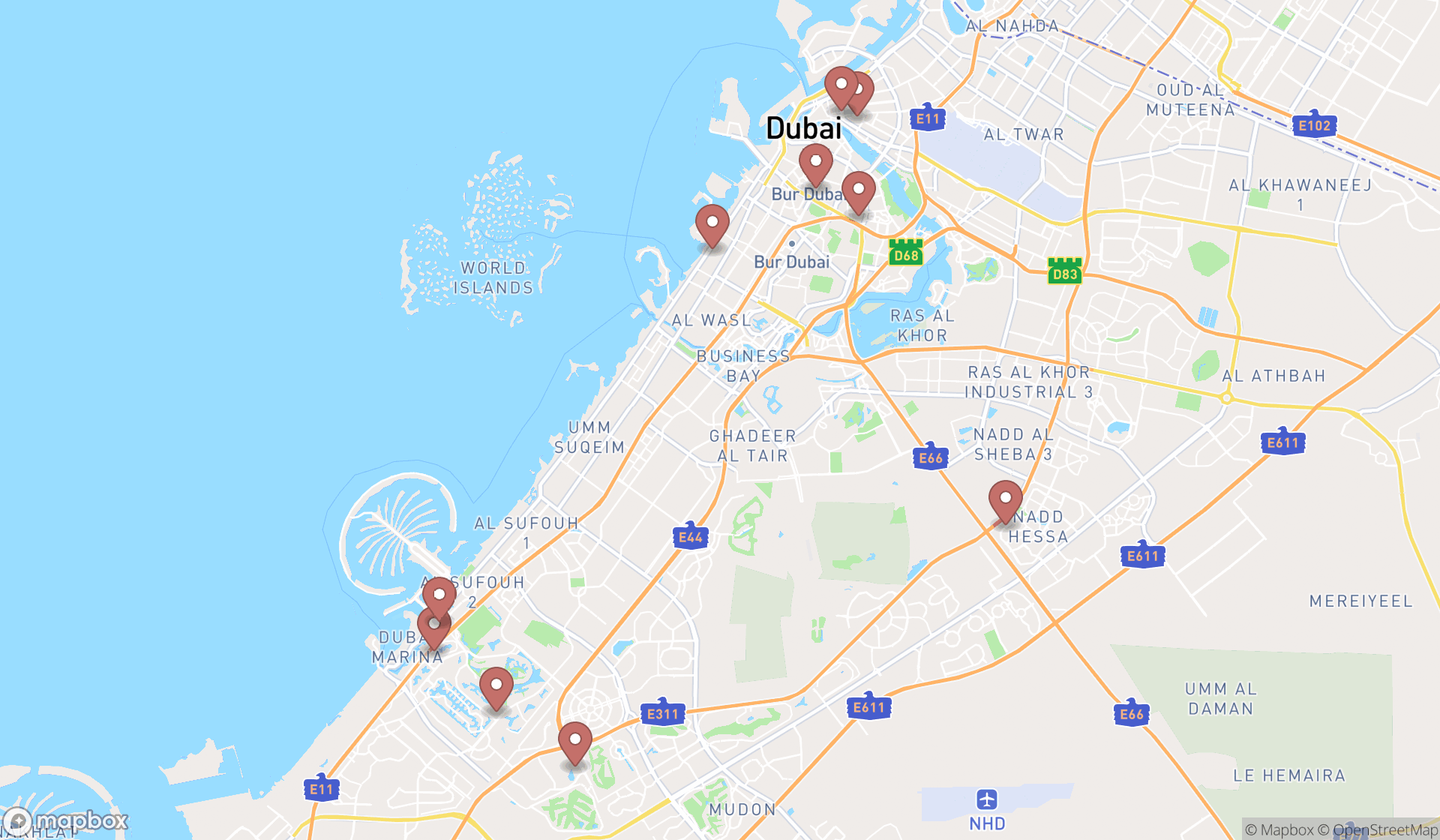 Map showing the ranked laundromats in Dubai, Dubai