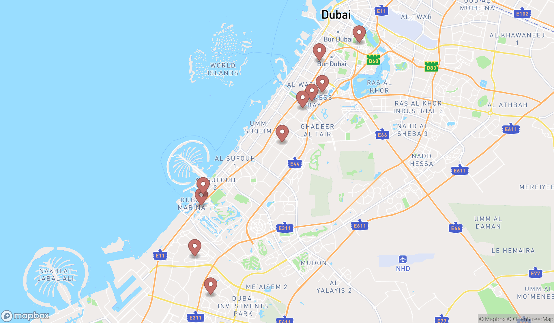 Map showing the ranked laundry services in Dubai, Dubai