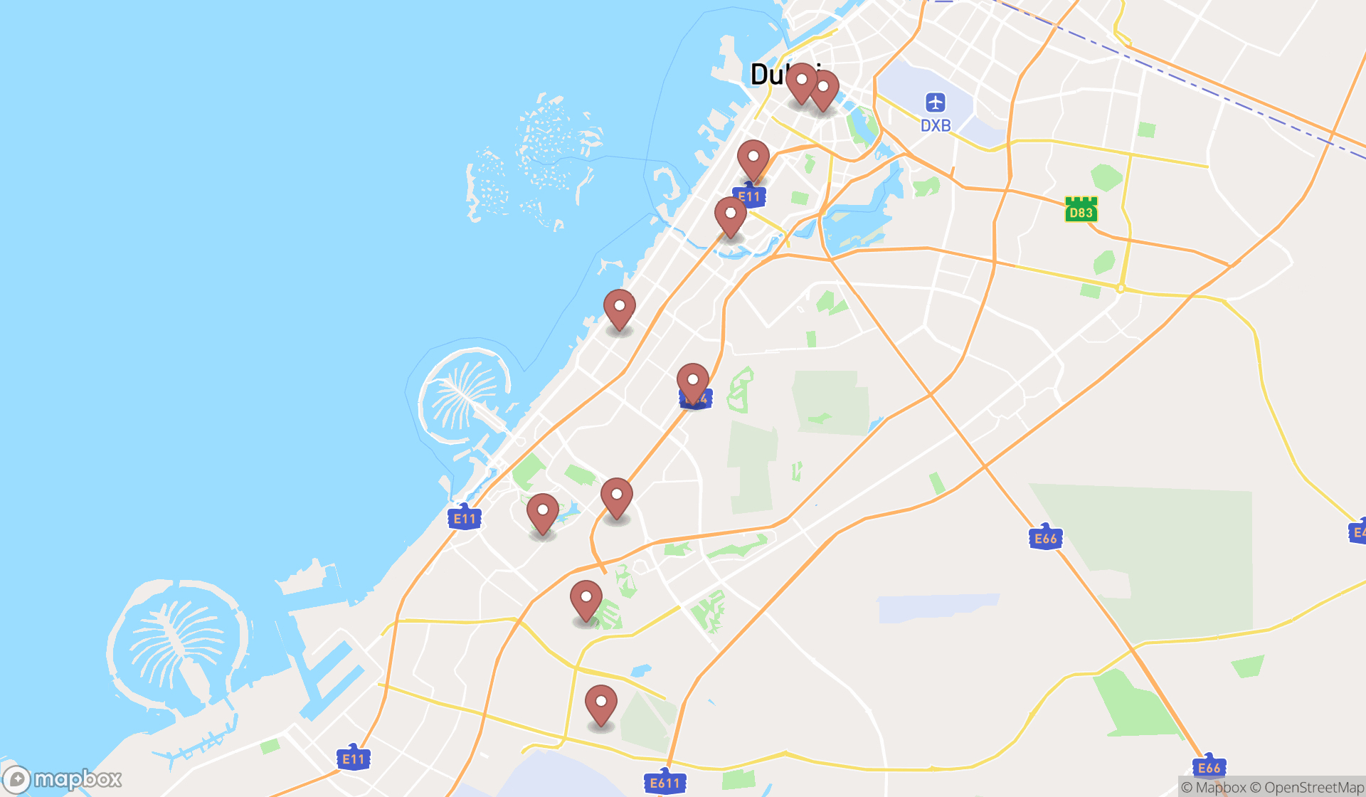 Map showing the ranked laundries in Dubai, Dubai