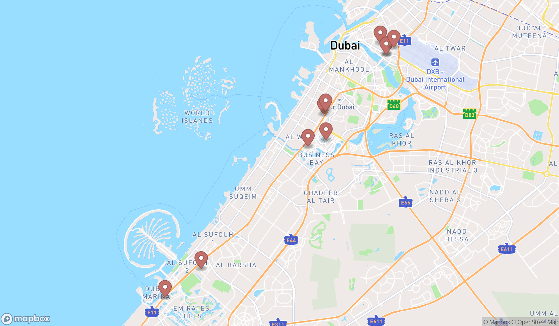 Map showing the ranked law firms in Dubai, Dubai