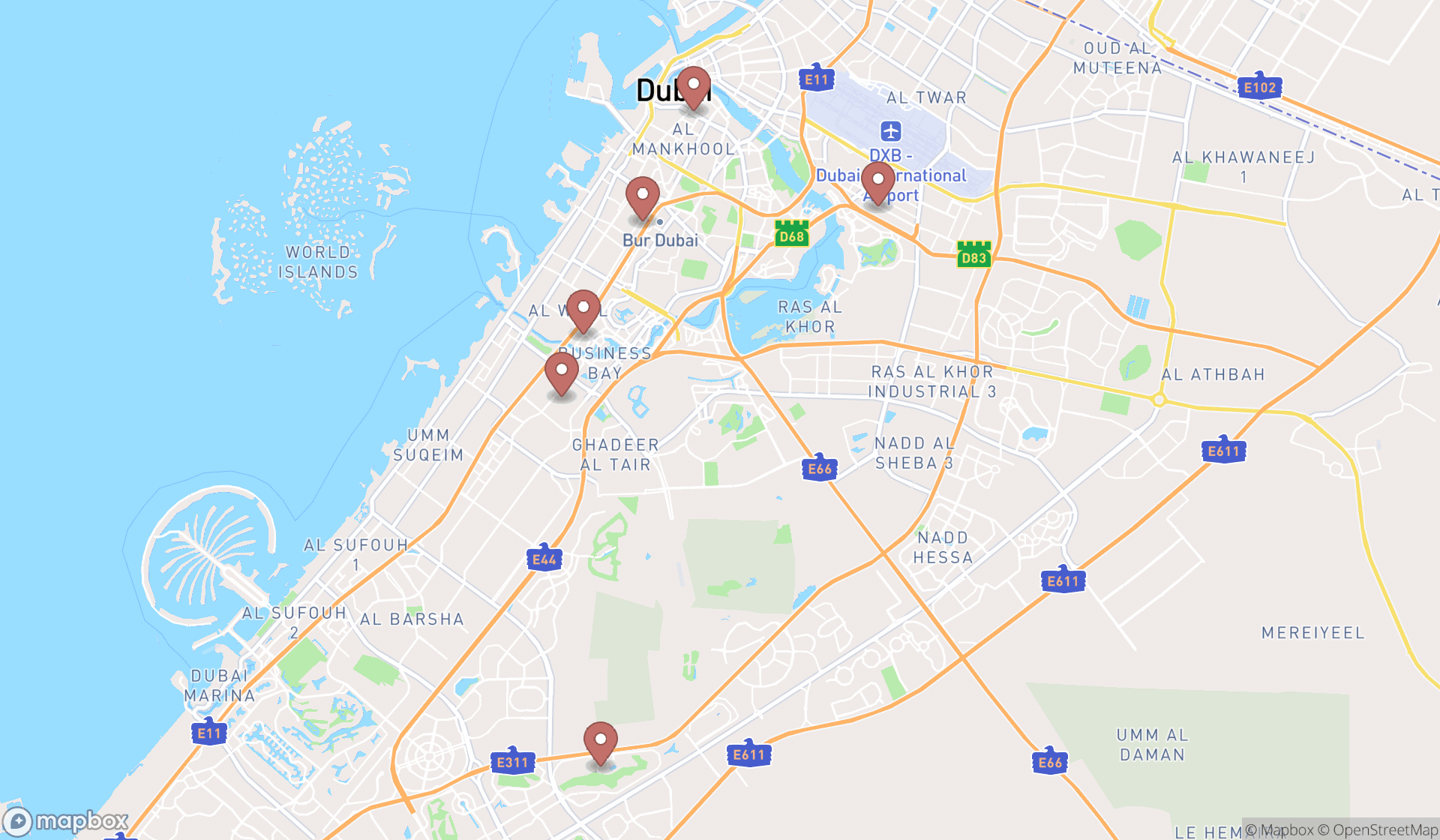 Map showing the ranked lawn sprinkler system contractors in Dubai, Dubai