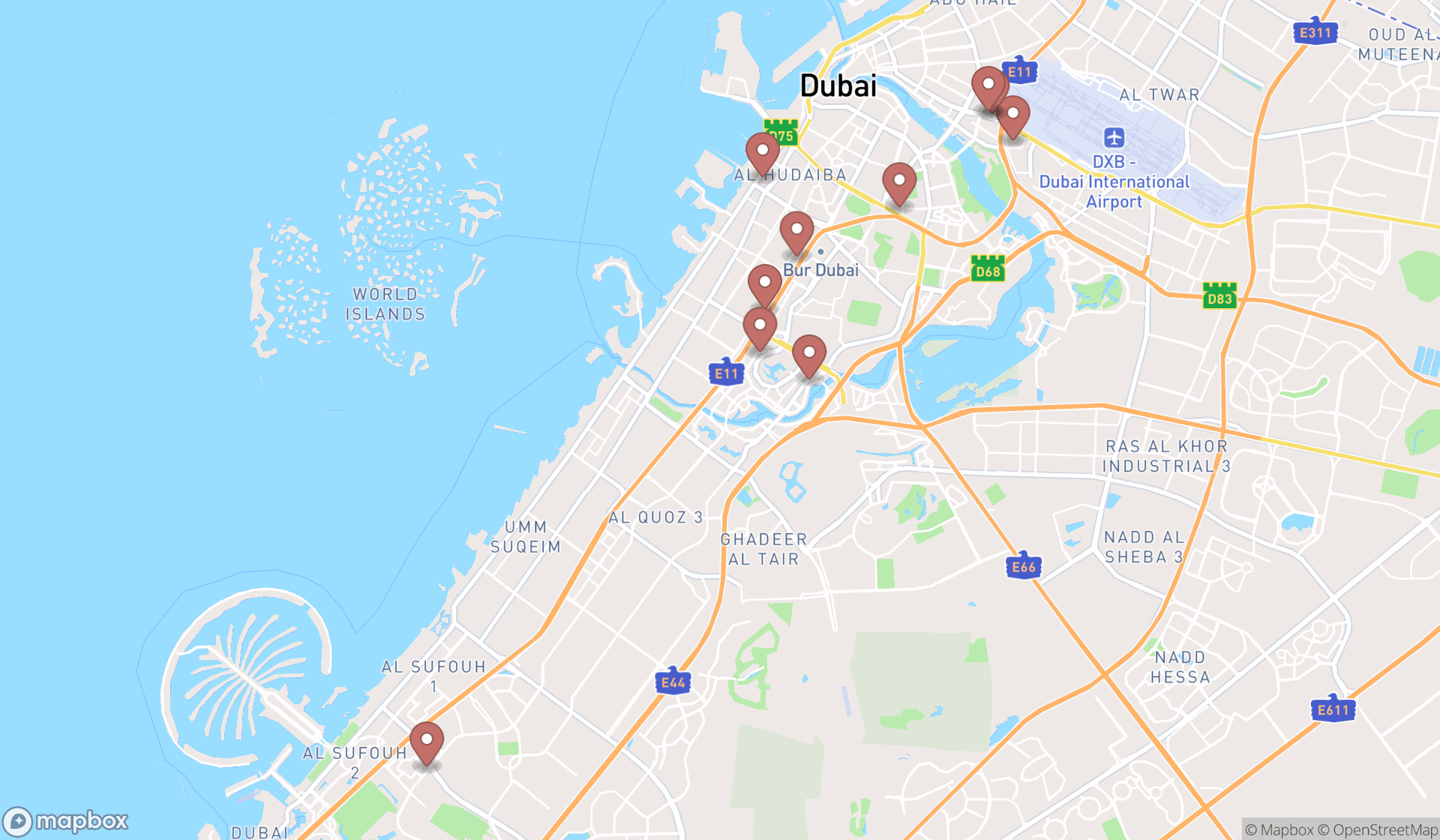 Map showing the ranked lawyers in Dubai, Dubai