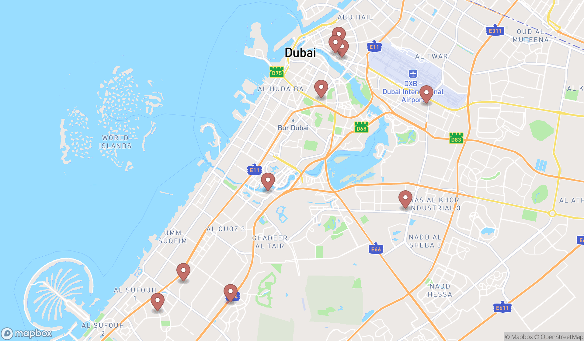 Map showing the ranked leasing services in Dubai, Dubai