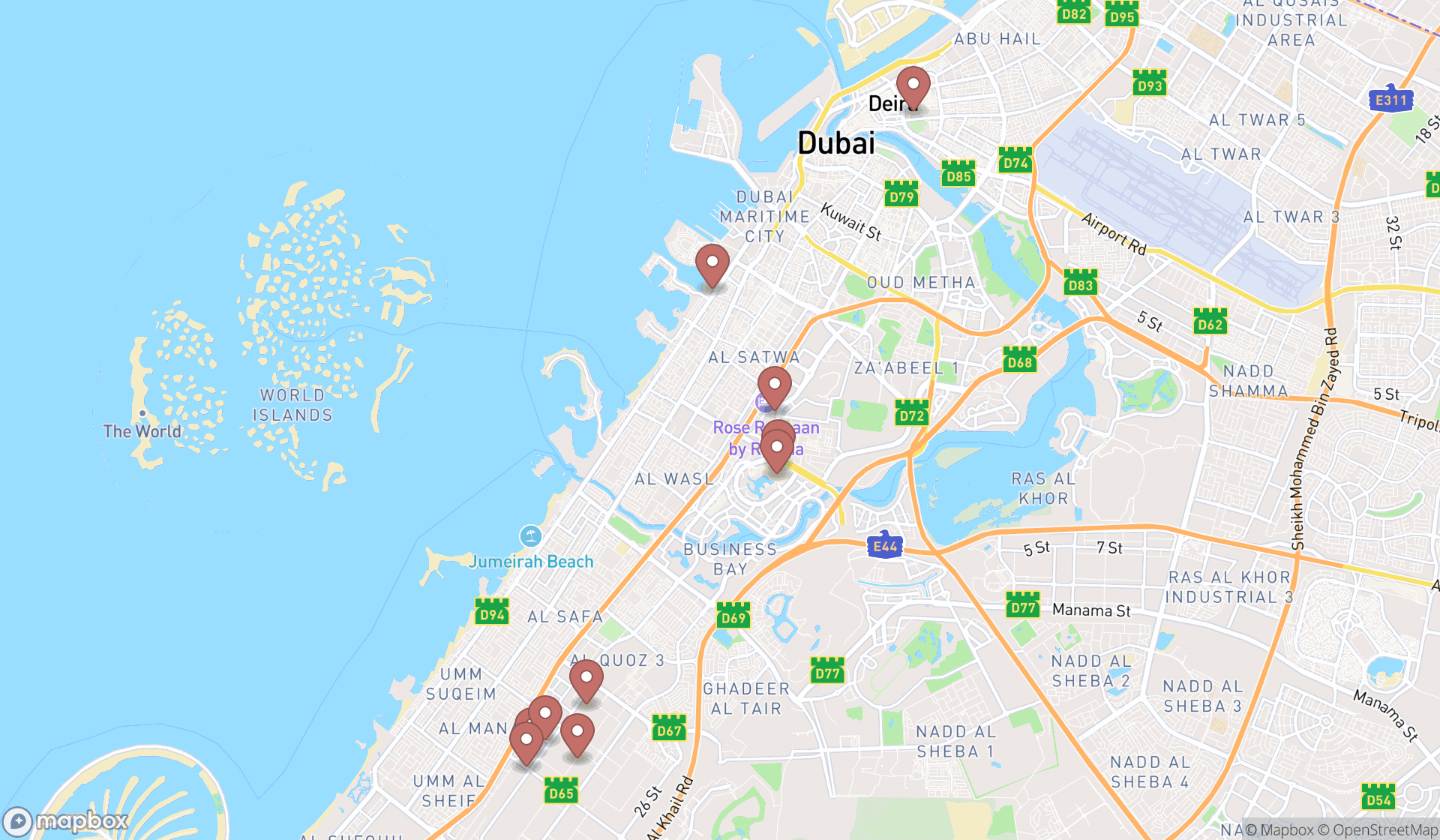 Map showing the ranked leather cleaning services in Dubai, Dubai