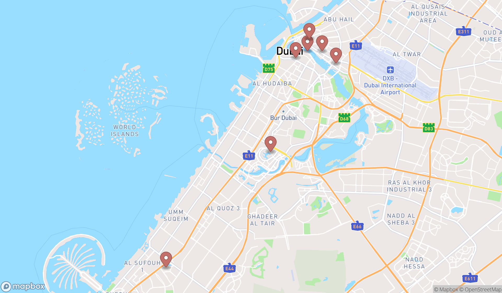 Map showing the ranked leather coats stores in Dubai, Dubai