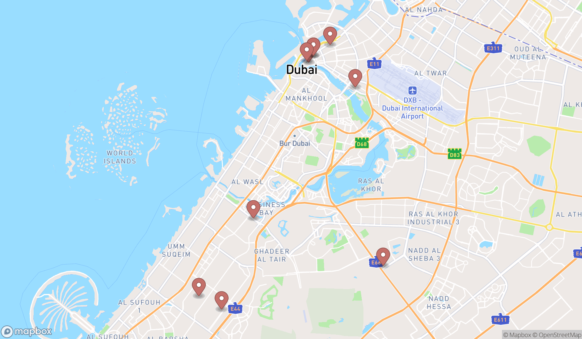 Map showing the ranked leather exporters in Dubai, Dubai