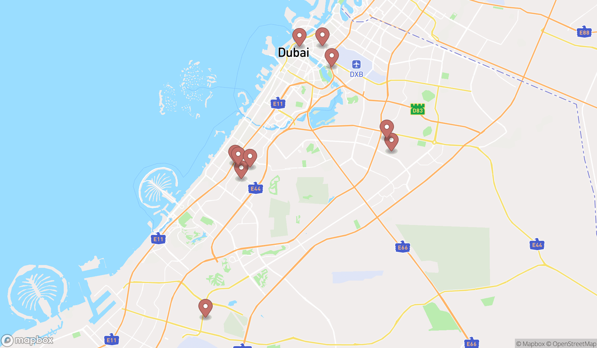 Map showing the ranked leather goods manufacturers in Dubai, Dubai