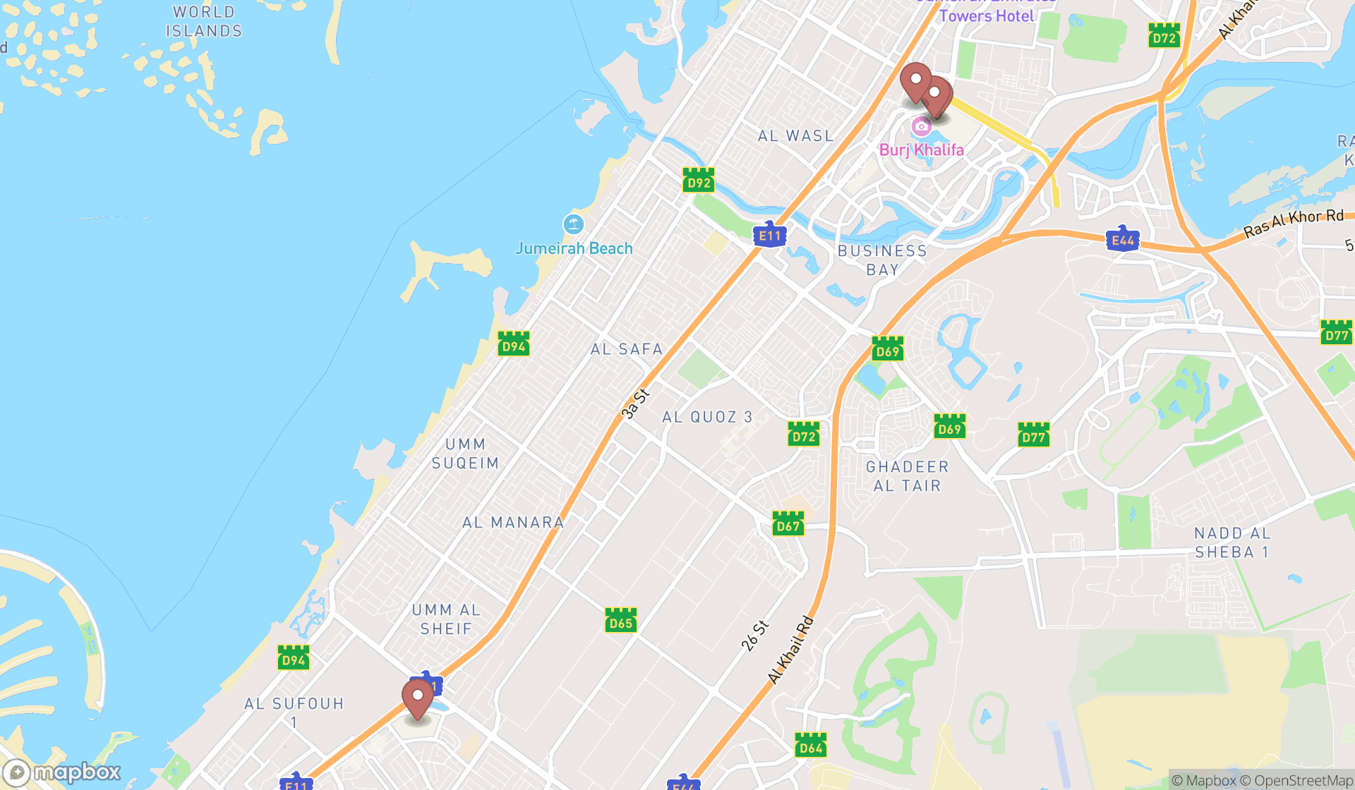 Map showing the ranked leather goods shops in Dubai, Dubai