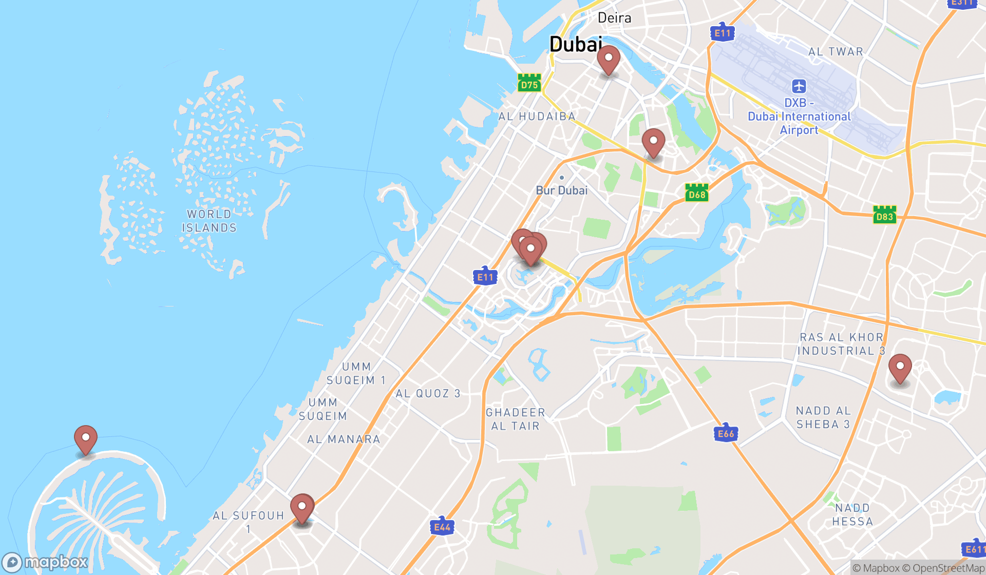 Map showing the ranked leather goods stores in Dubai, Dubai