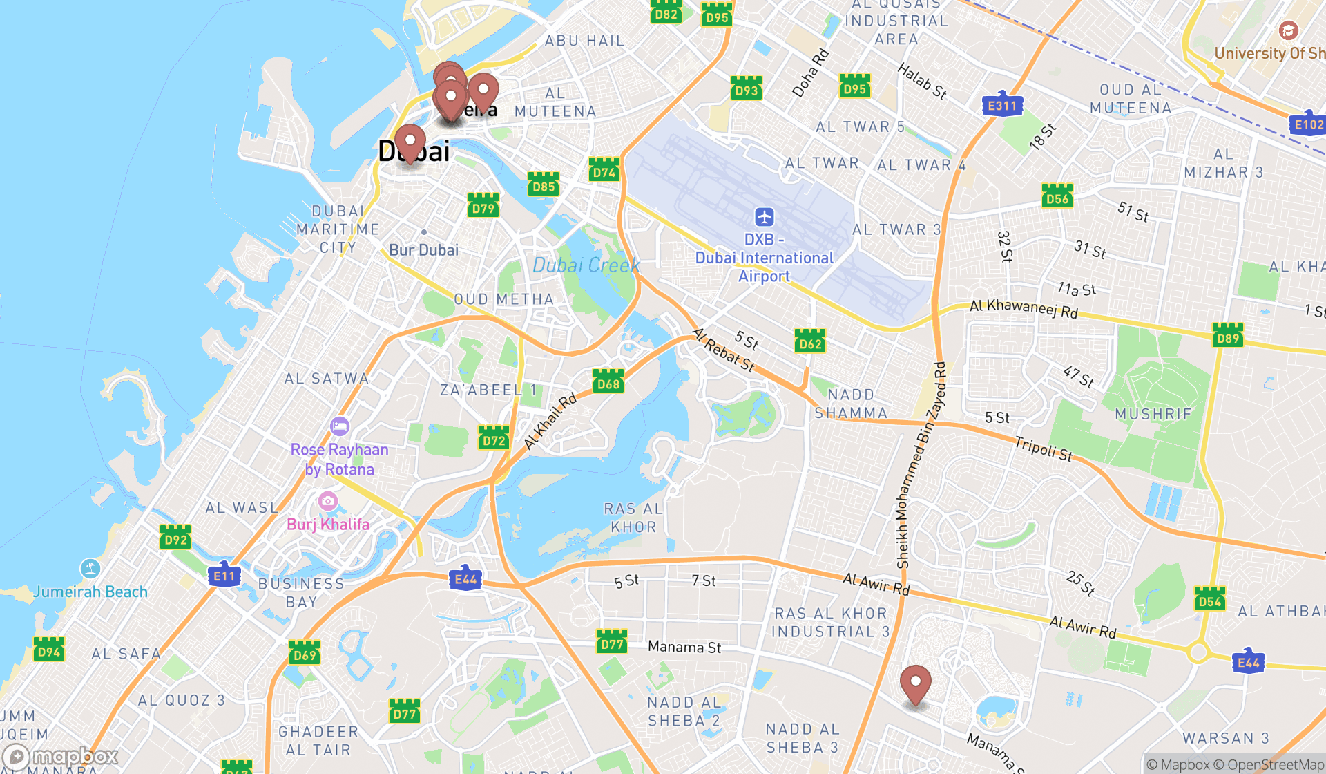 Map showing the ranked leather goods wholesalers in Dubai, Dubai