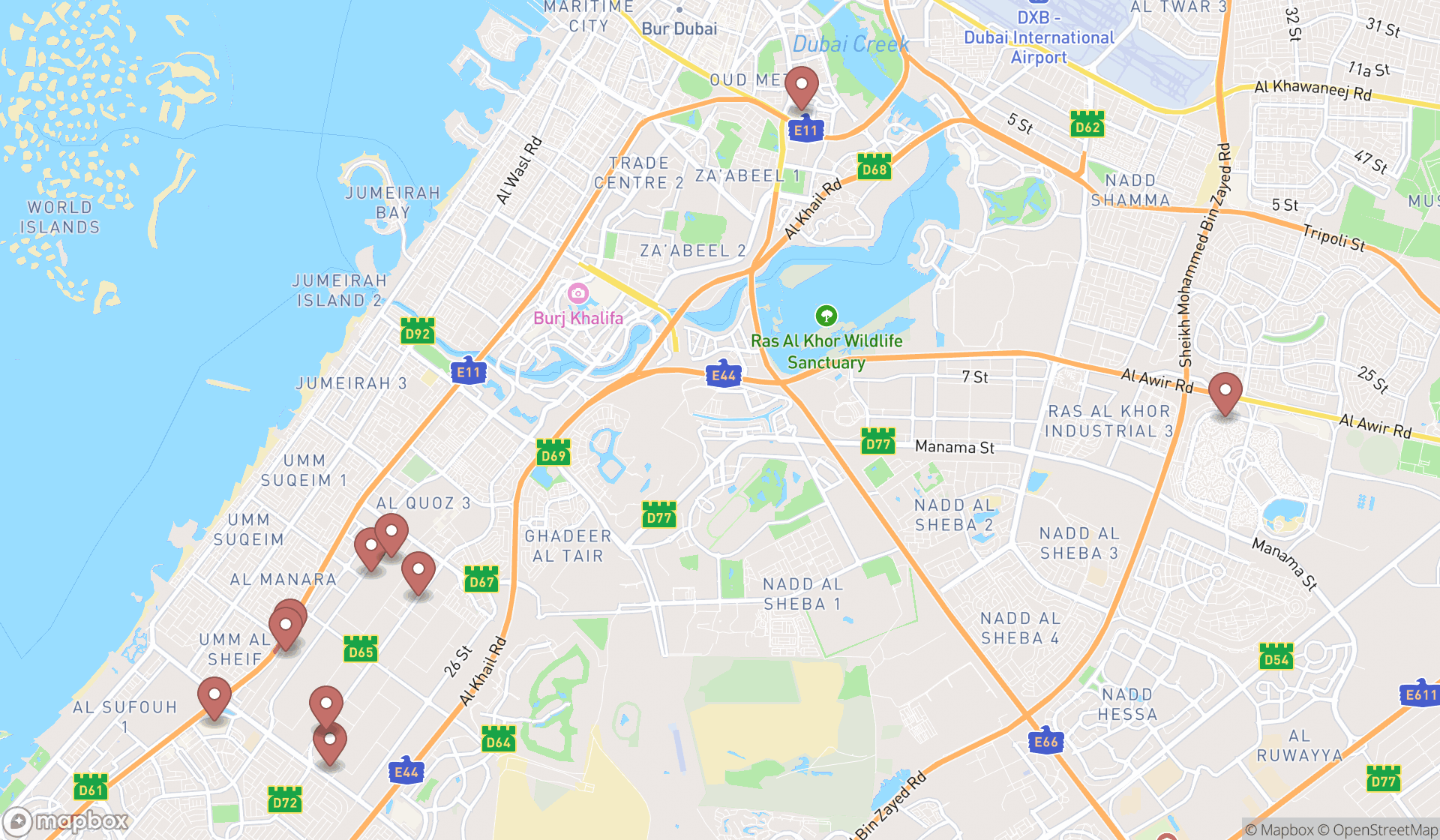 Map showing the ranked leather repair services in Dubai, Dubai