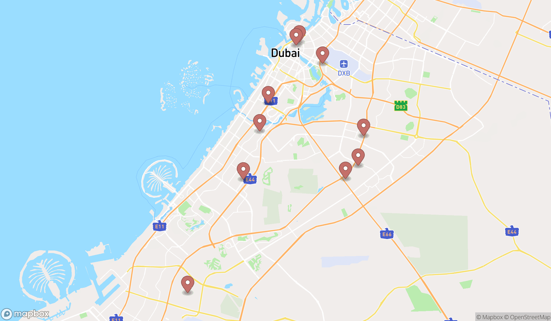 Map showing the ranked leather wholesalers in Dubai, Dubai